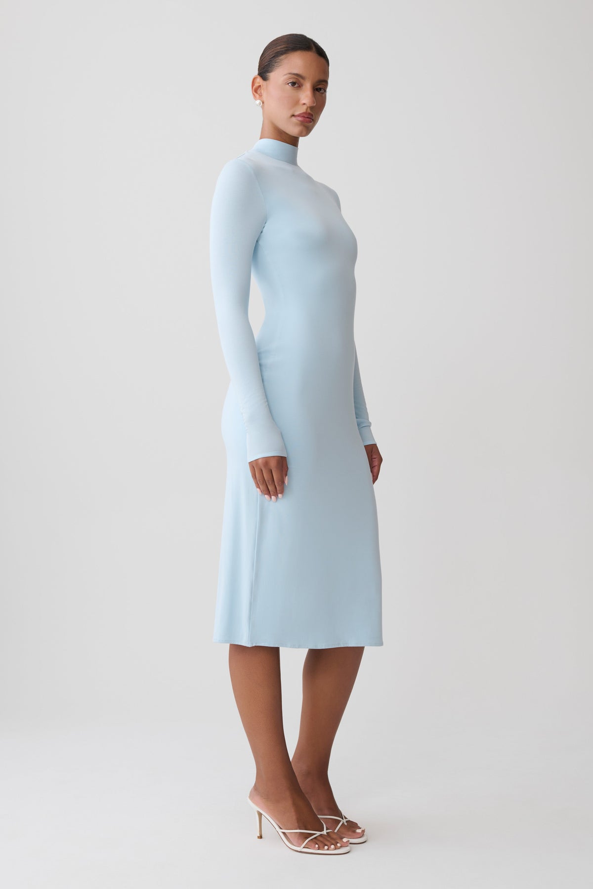 Noelle Longsleeve Roll Neck Midi Dress - Pale Blue