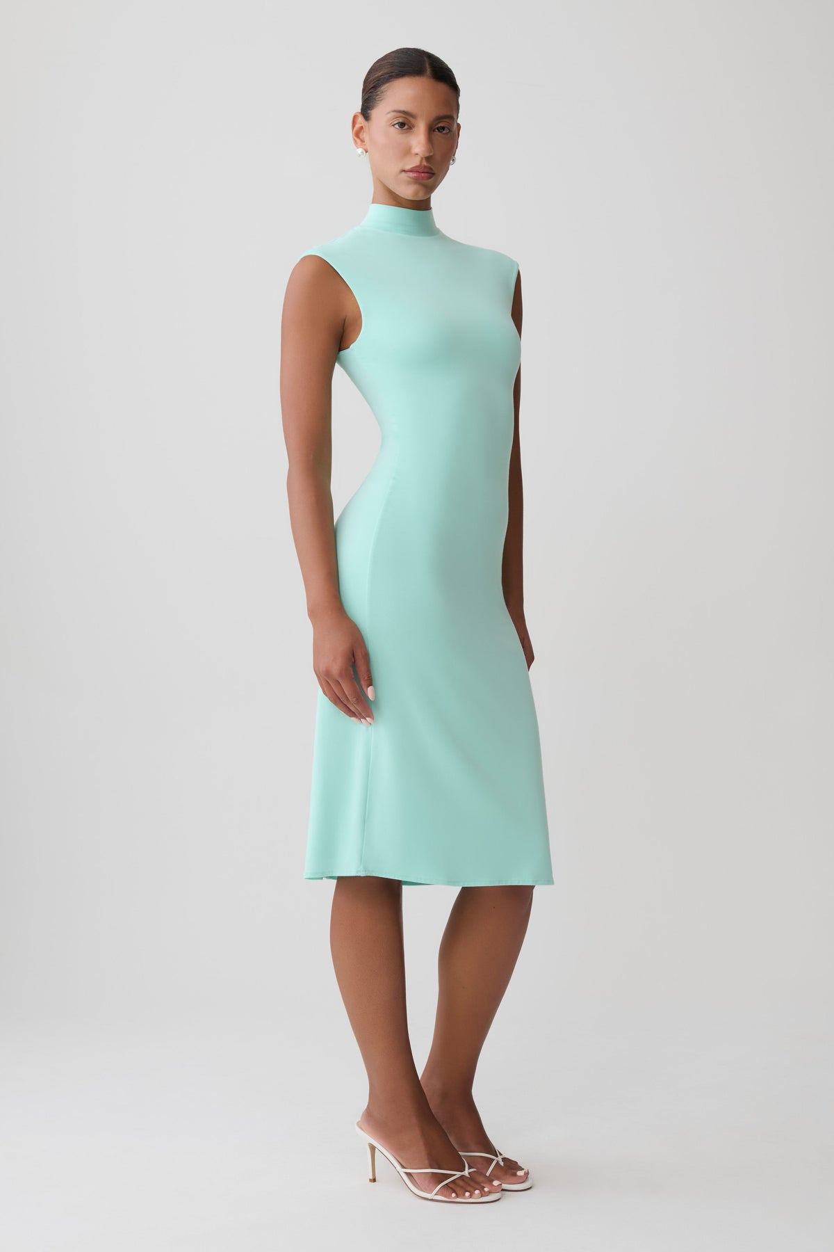 Noelle Sleeveless Roll Neck Midi Dress - Aqua Blue #4
