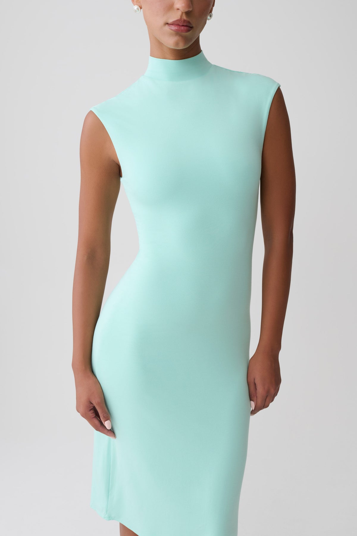 Noelle Sleeveless Roll Neck Midi Dress - Aqua Blue #3
