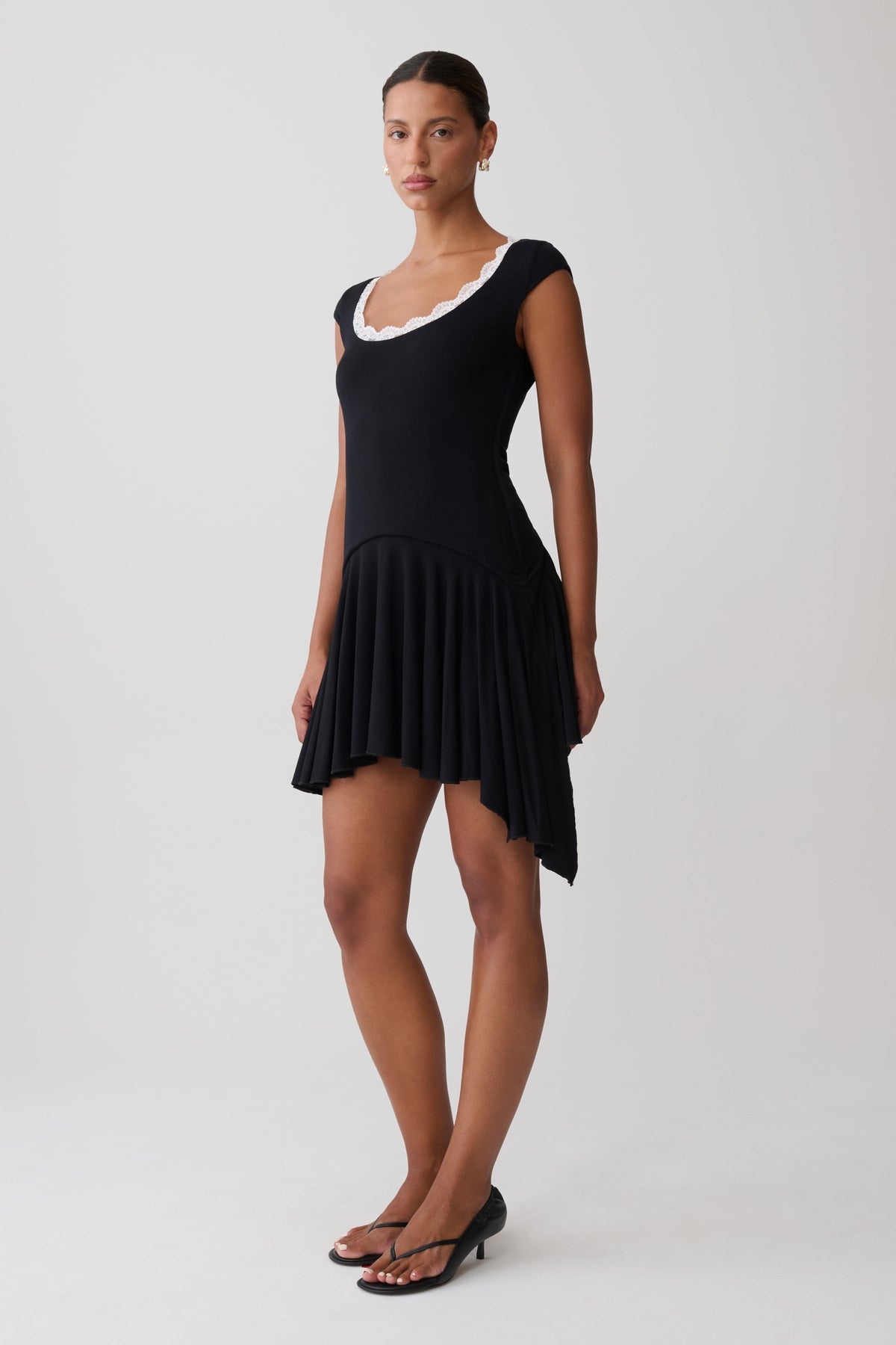 Gardenia Lace Trim Scoop Neck Mini Dress - Black/White #4