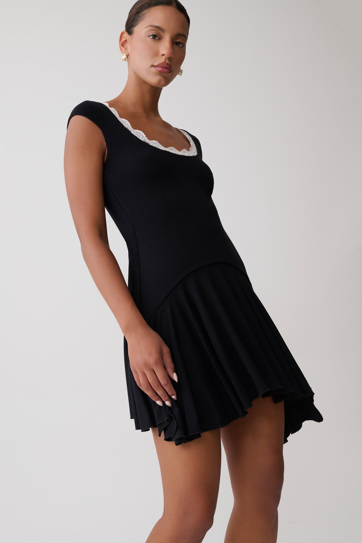 Gardenia Lace Trim Scoop Neck Mini Dress - Black/White #6