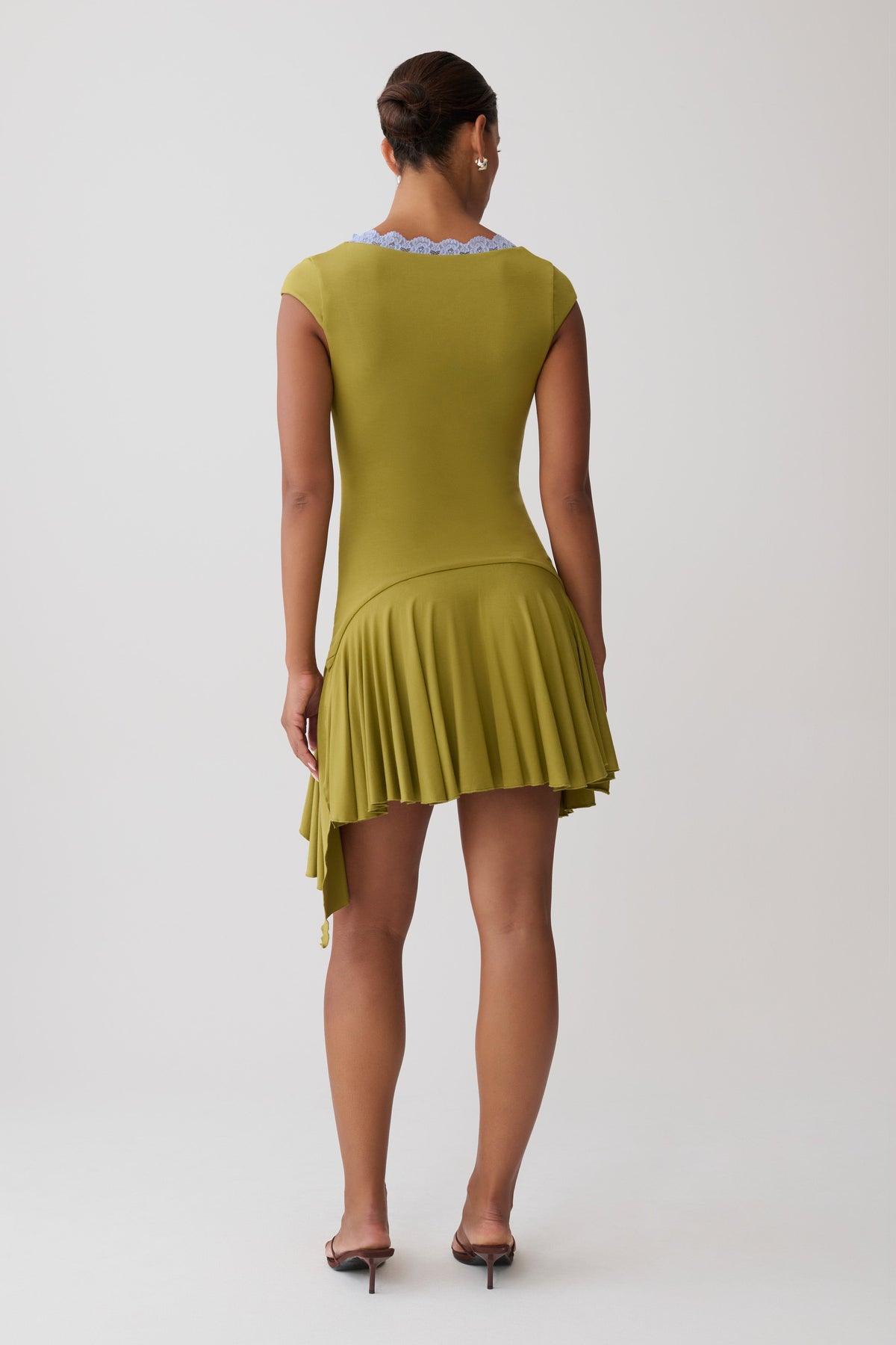 Gardenia Lace Trim Scoop Neck Mini Dress - Olive/Cornflower #2