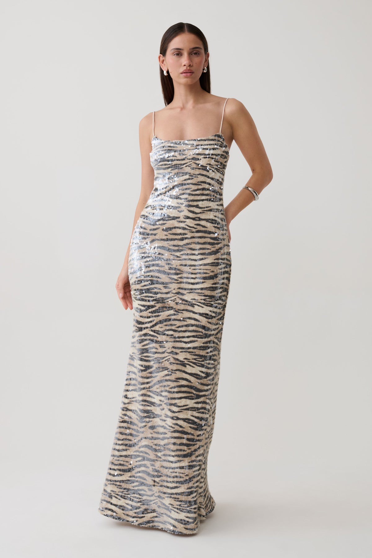 Deborah Sequin Maxi Dress - Zebra Print