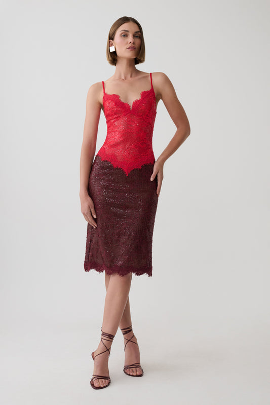 Jaimee Lace Midi Dress - Red