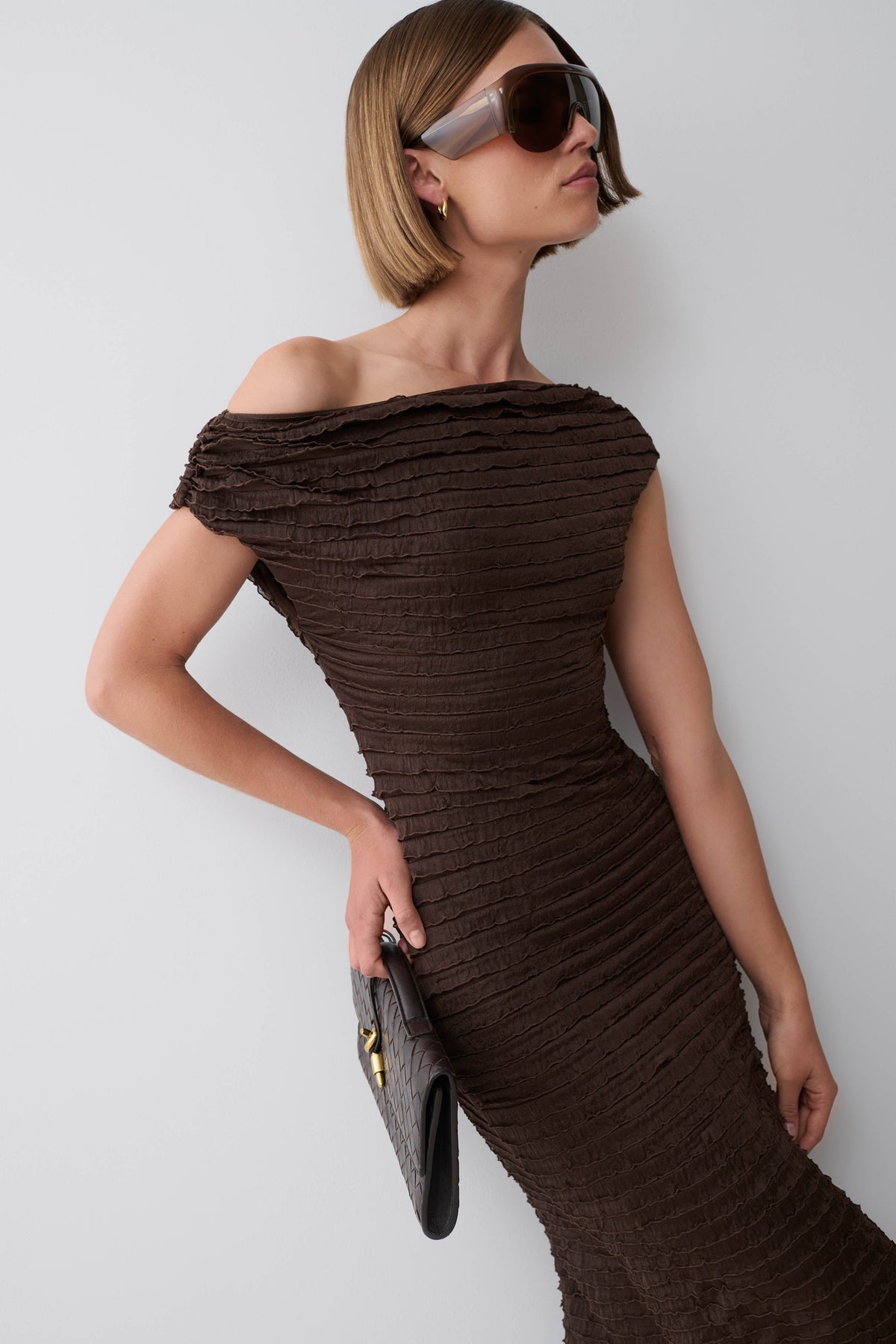 Nara Frilled Midi Dress - Chocolate