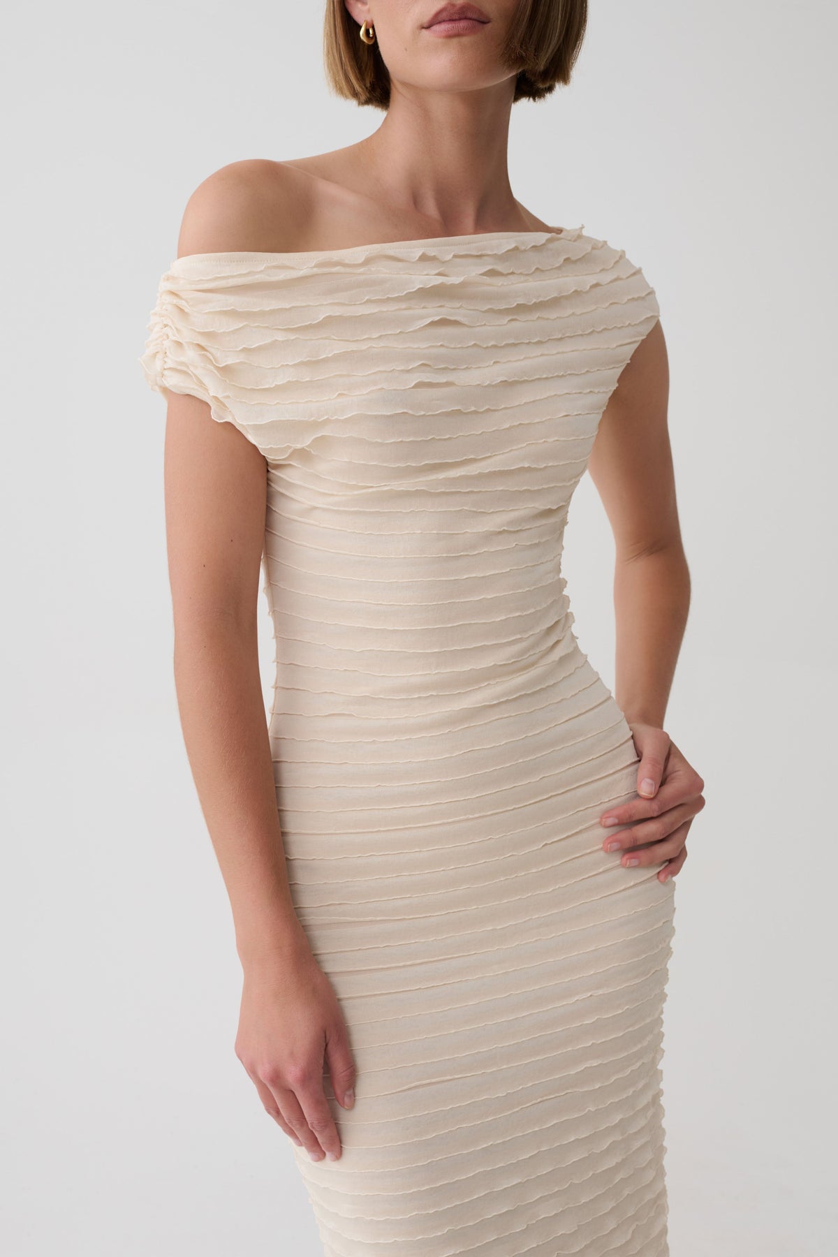 Nara Frilled Midi Dress - Ivory