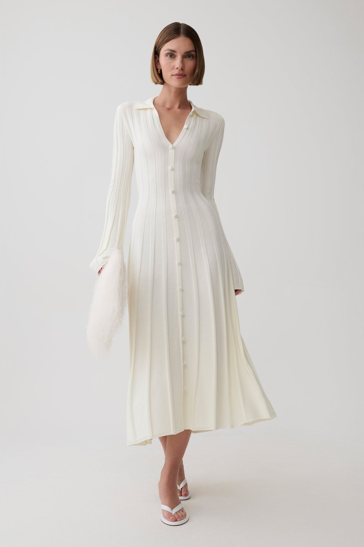 Maddie Long Sleeve Knit Midi Dress - Ivory