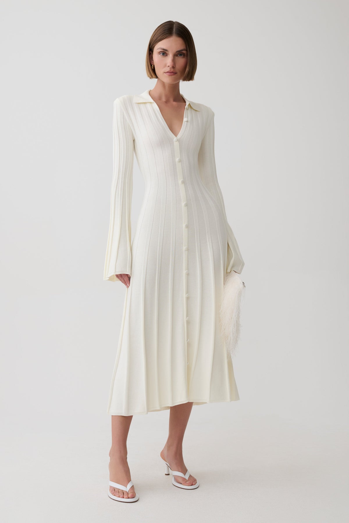 Maddie Long Sleeve Knit Midi Dress - Ivory #5