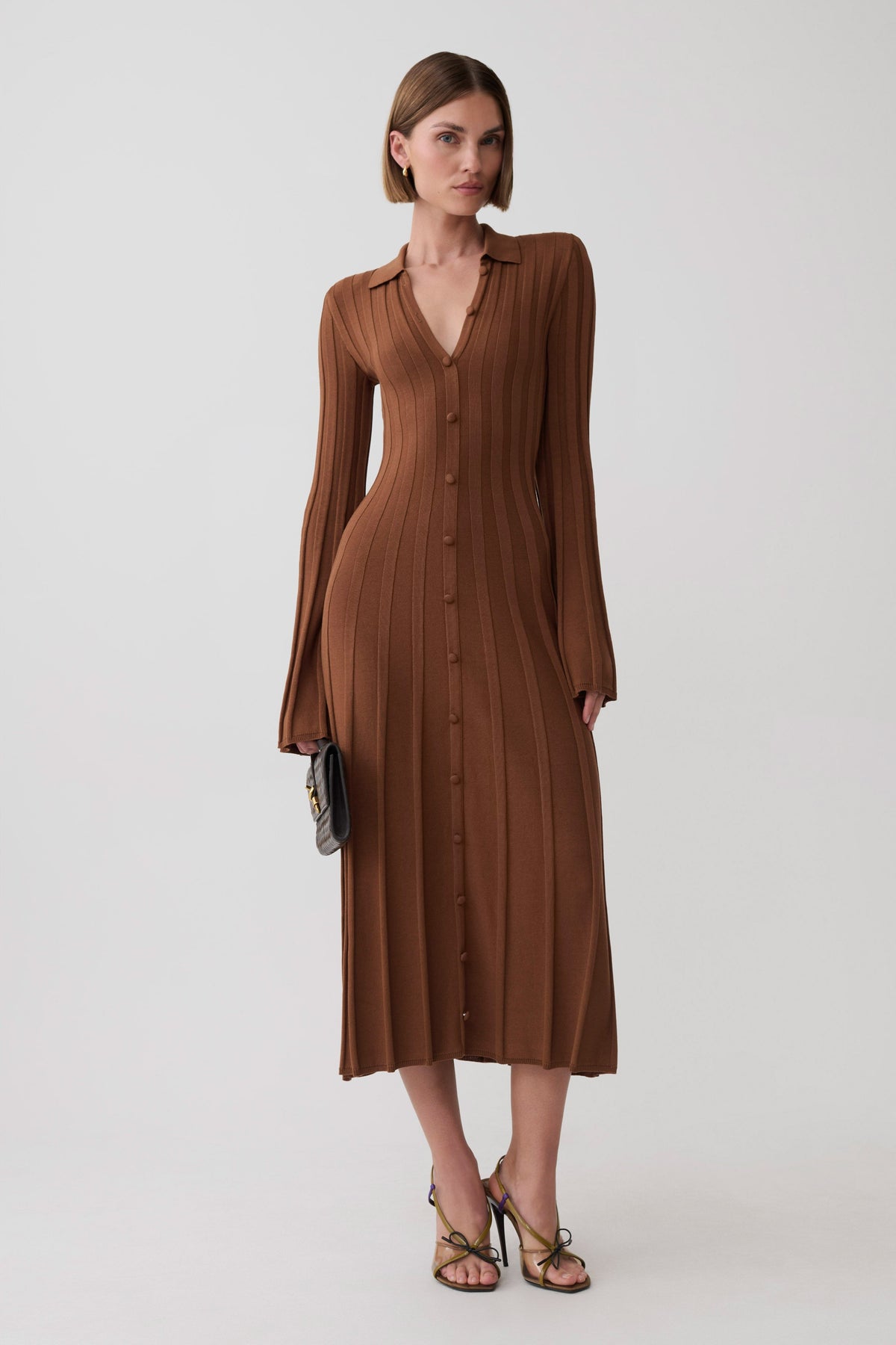 Maddie Long Sleeve Knit Midi Dress - Mocha