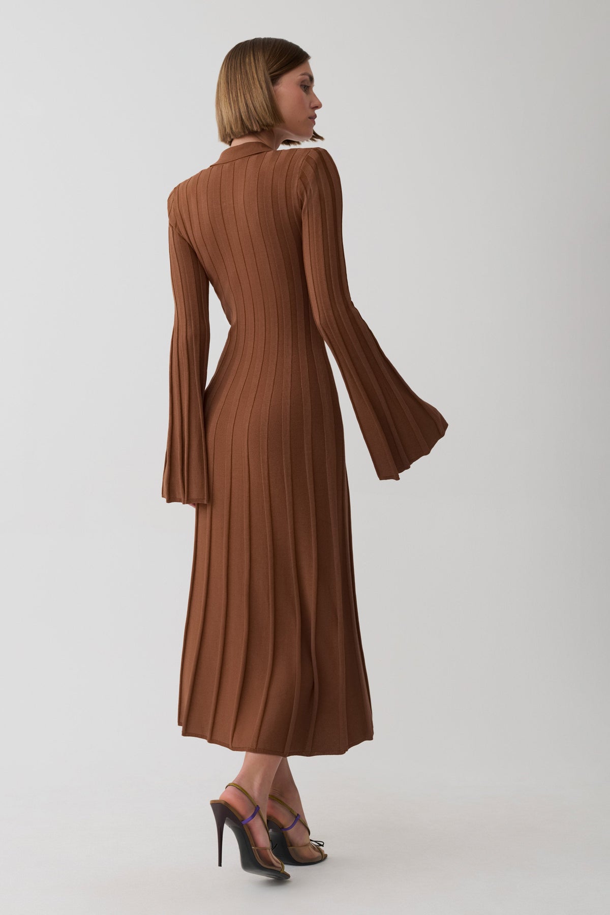 Maddie Long Sleeve Knit Midi Dress - Mocha