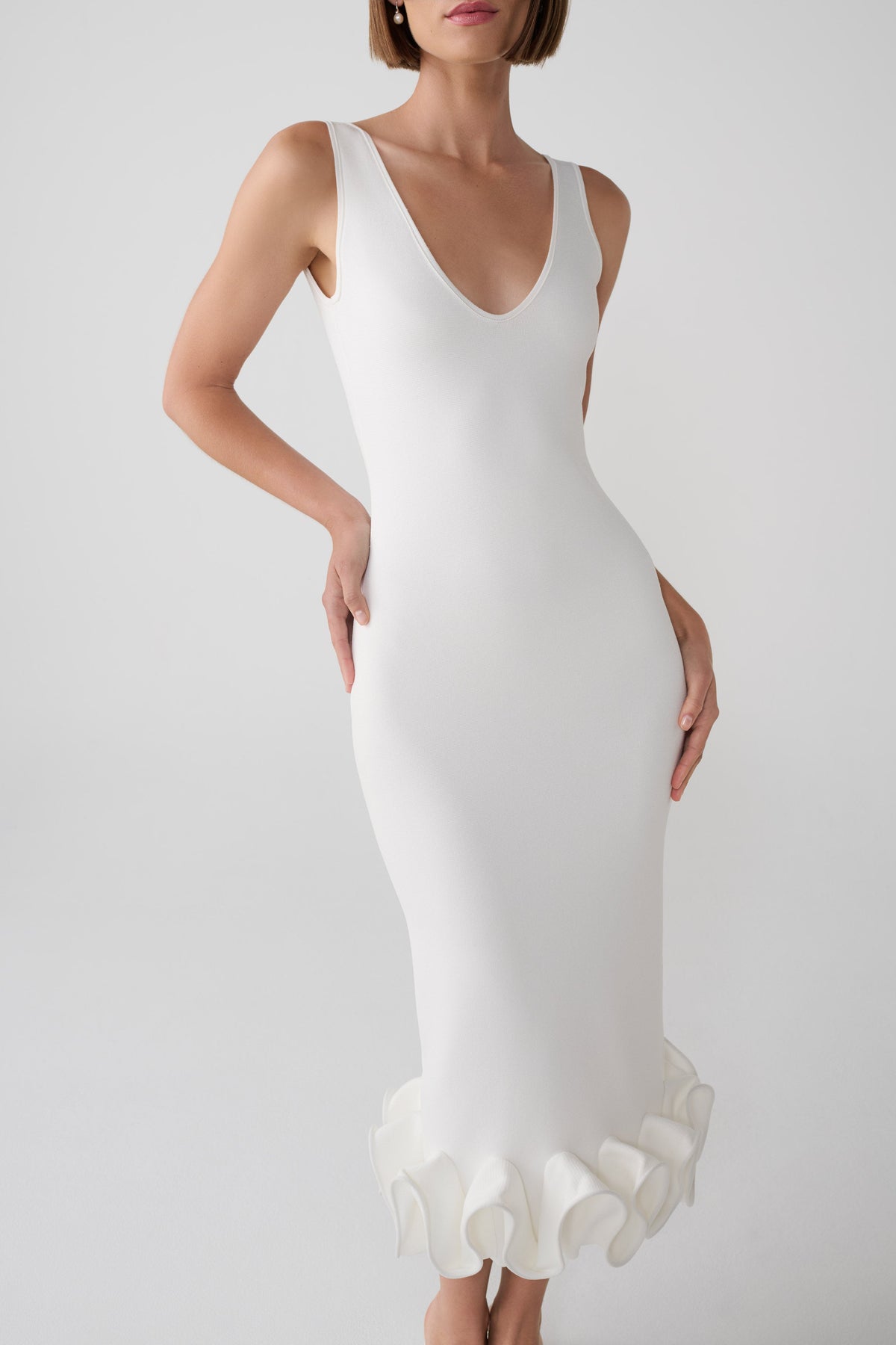 Wendy Wire Hem Knit Midi Dress - White #3