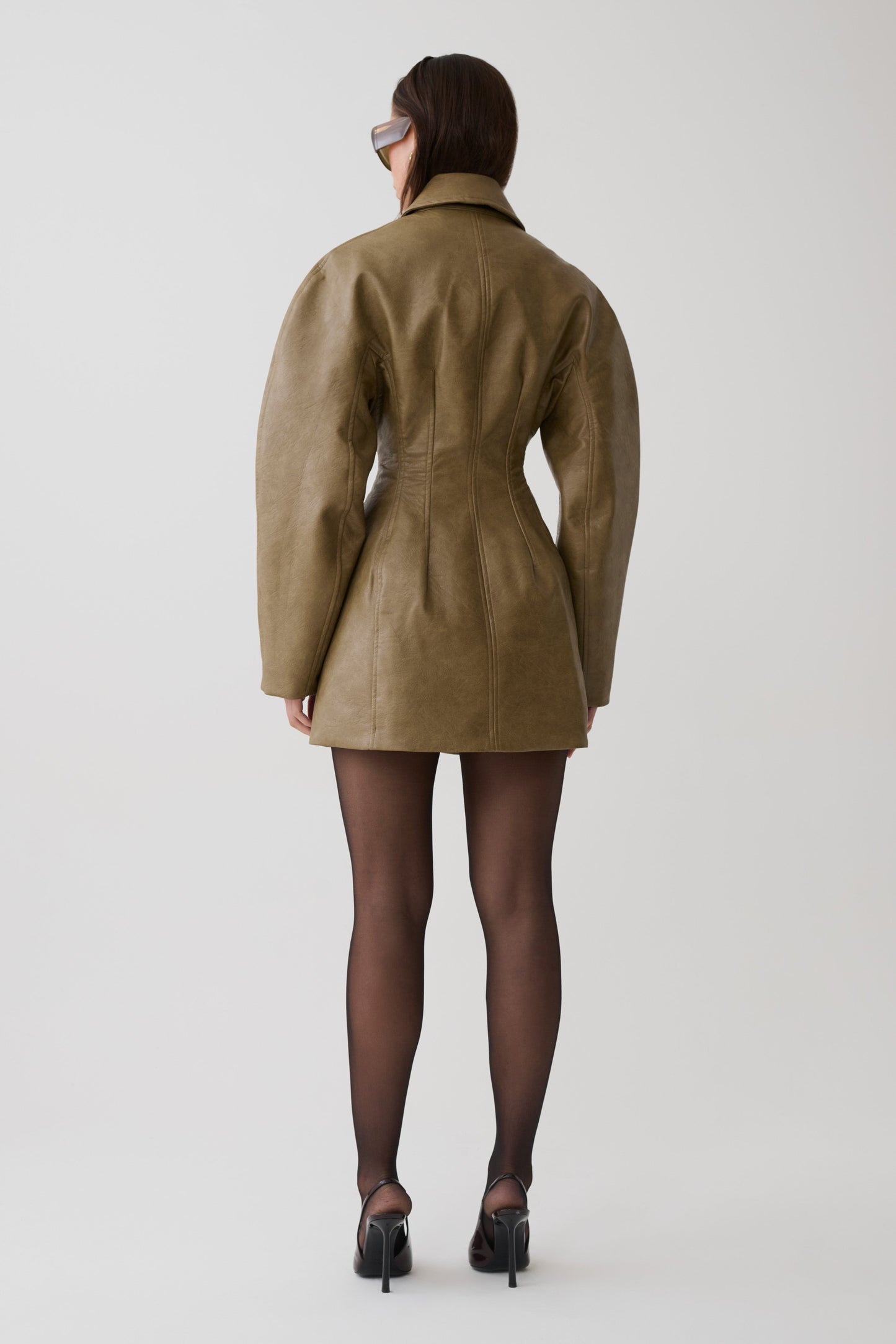Jordana Faux Leather Mini Dress - Khaki