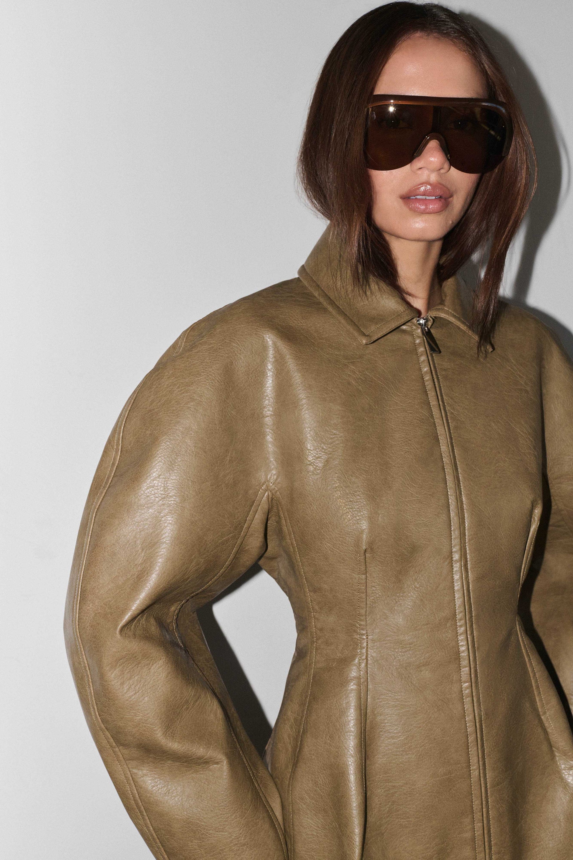 Jordana Faux Leather Mini Dress - Khaki #7