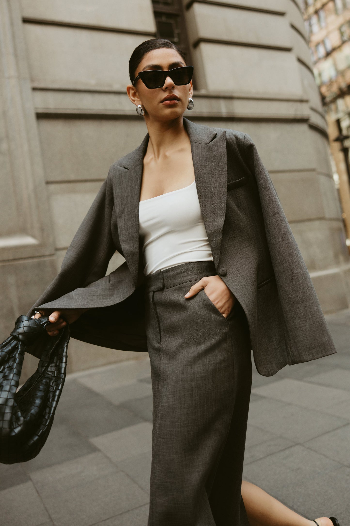 Drew Oversized Textured Blazer - Charcoal