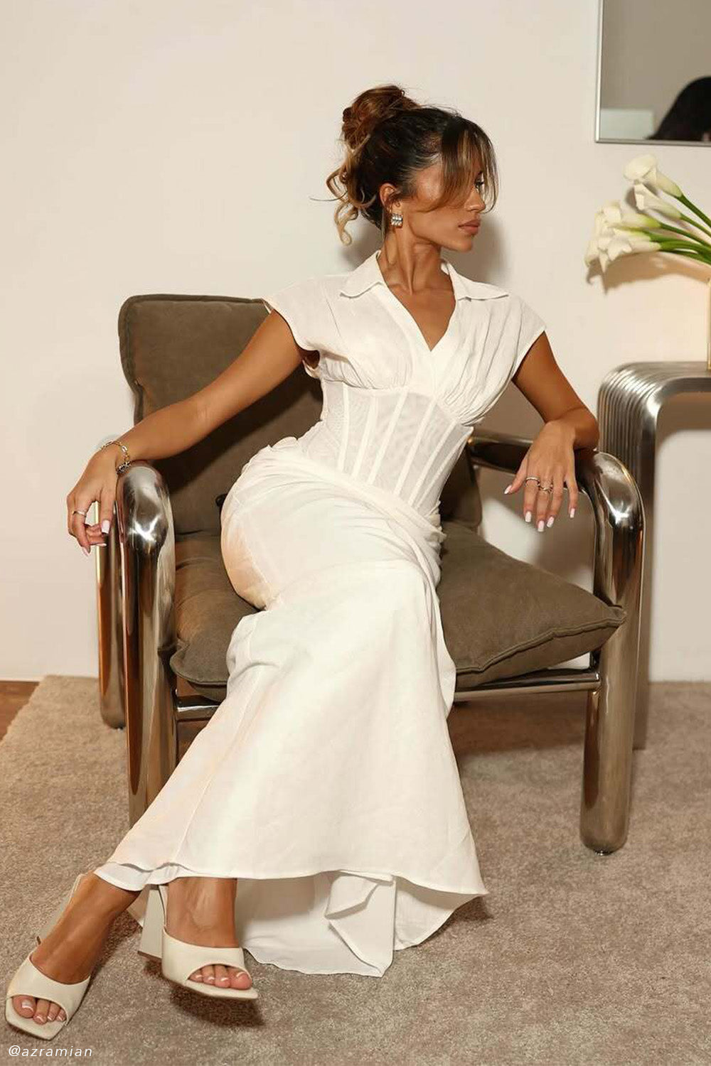 Saphira Shirt Corset Maxi Dress - White
