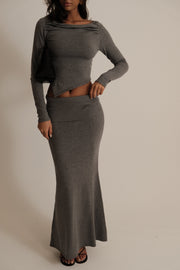 Karlie Knit Maxi Skirt With Ribbed Waist - Charcoal Marle