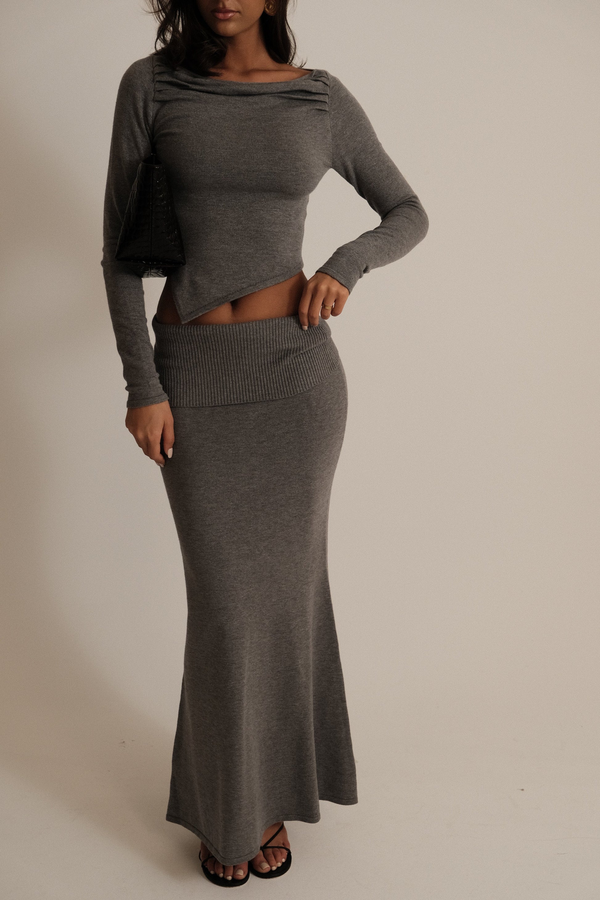 Karlie Knit Maxi Skirt With Ribbed Waist - Charcoal Marle #2