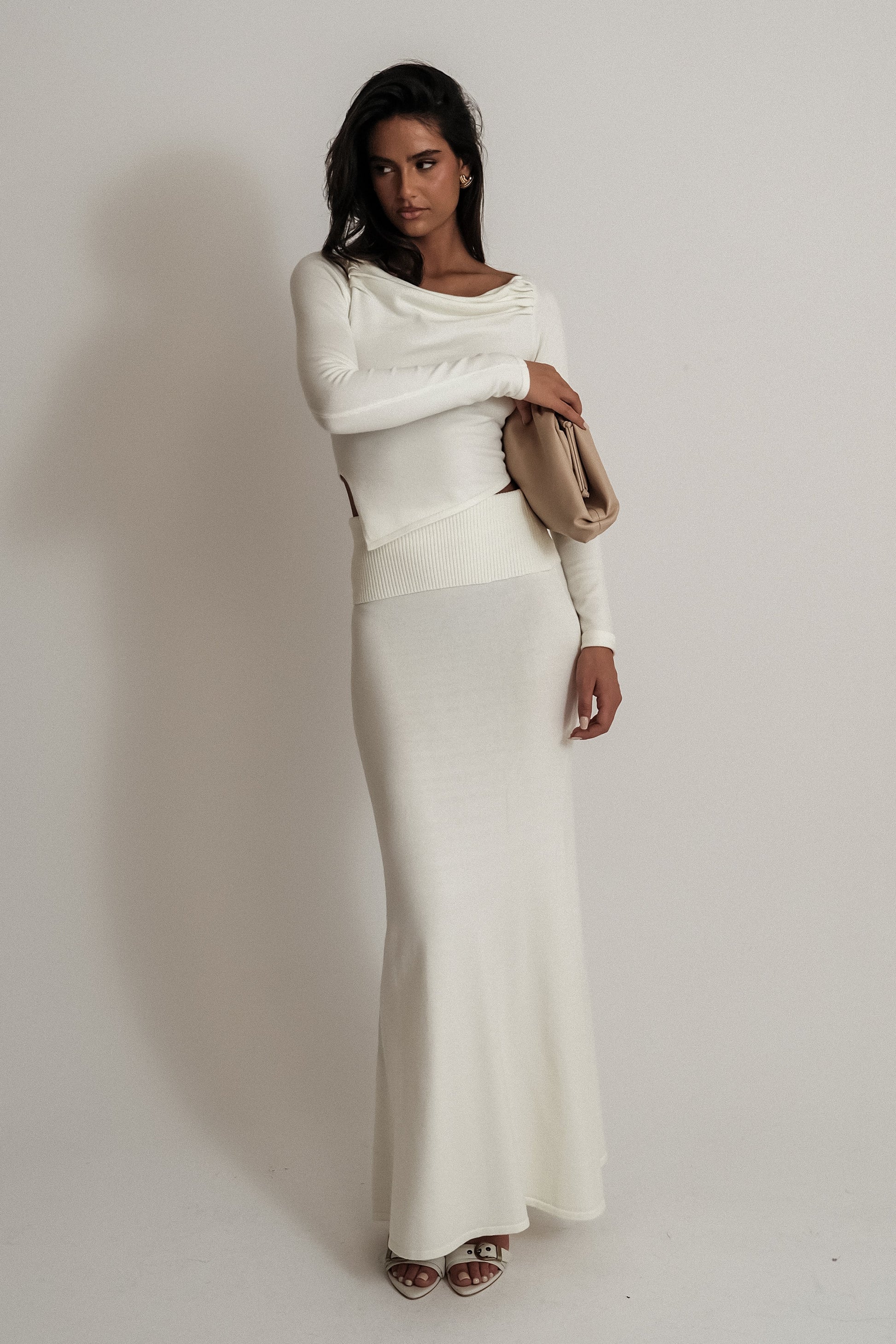 Karlie Knit Maxi Skirt With Ribbed Waist - Ivory #12