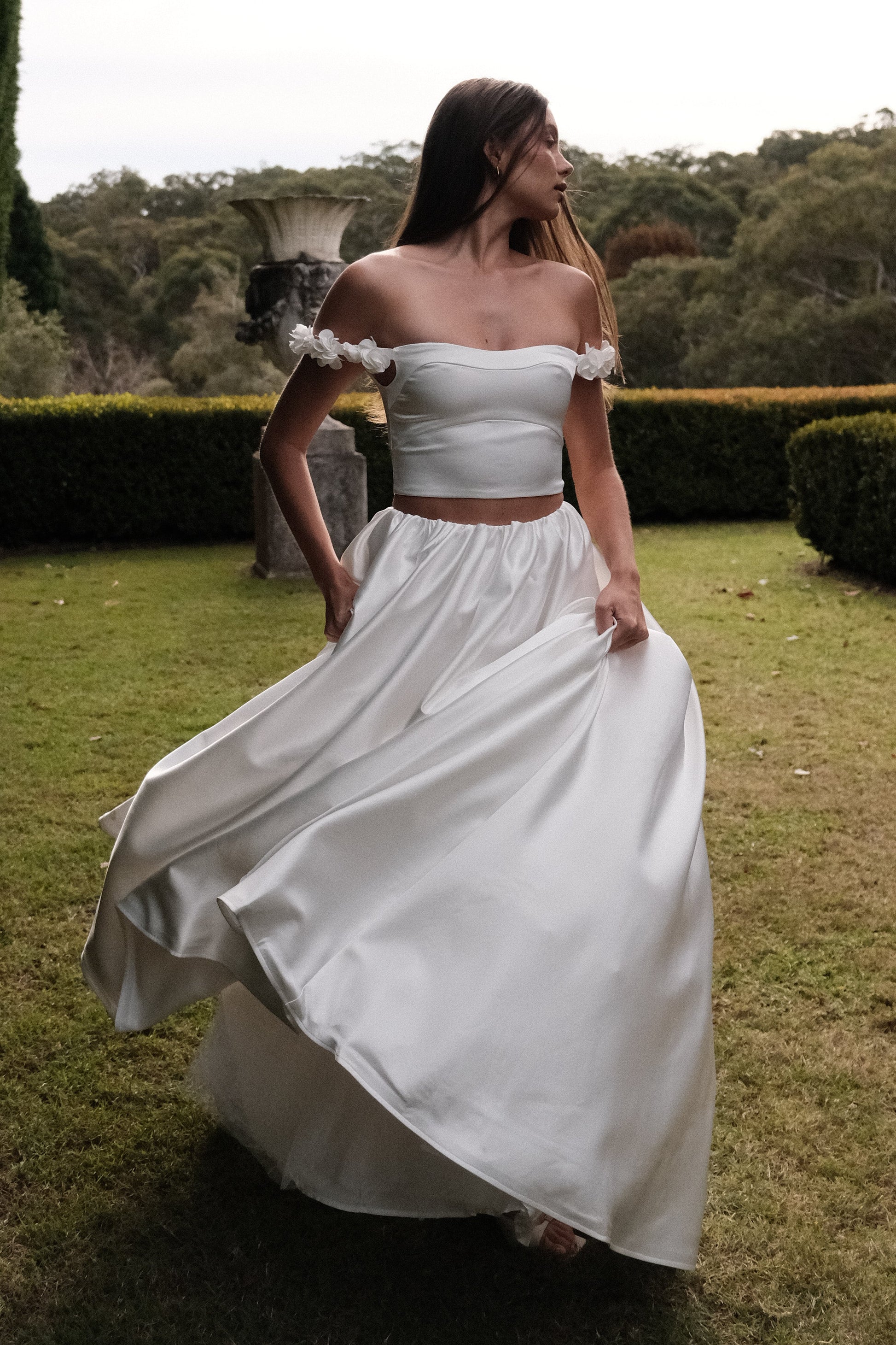 Karrie Cropped Satin Rose Bodice - White #7