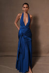 Graziana Satin Chiffon Plunge Maxi Dress - Violet