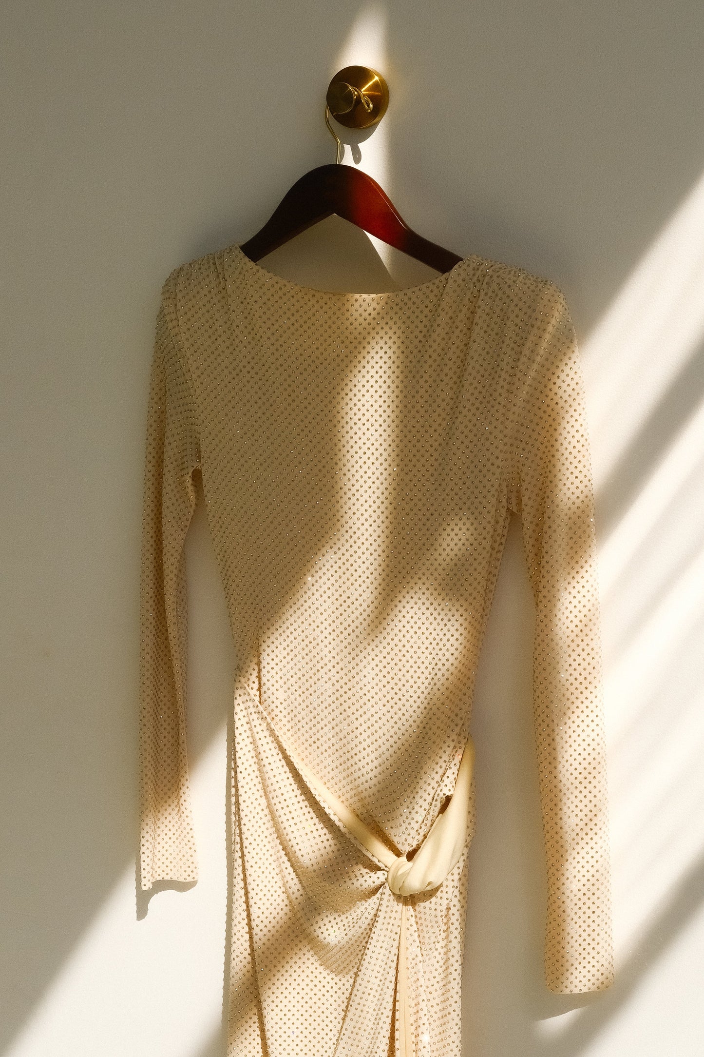 Deanna Long Sleeve Diamante Maxi Dress - Gold