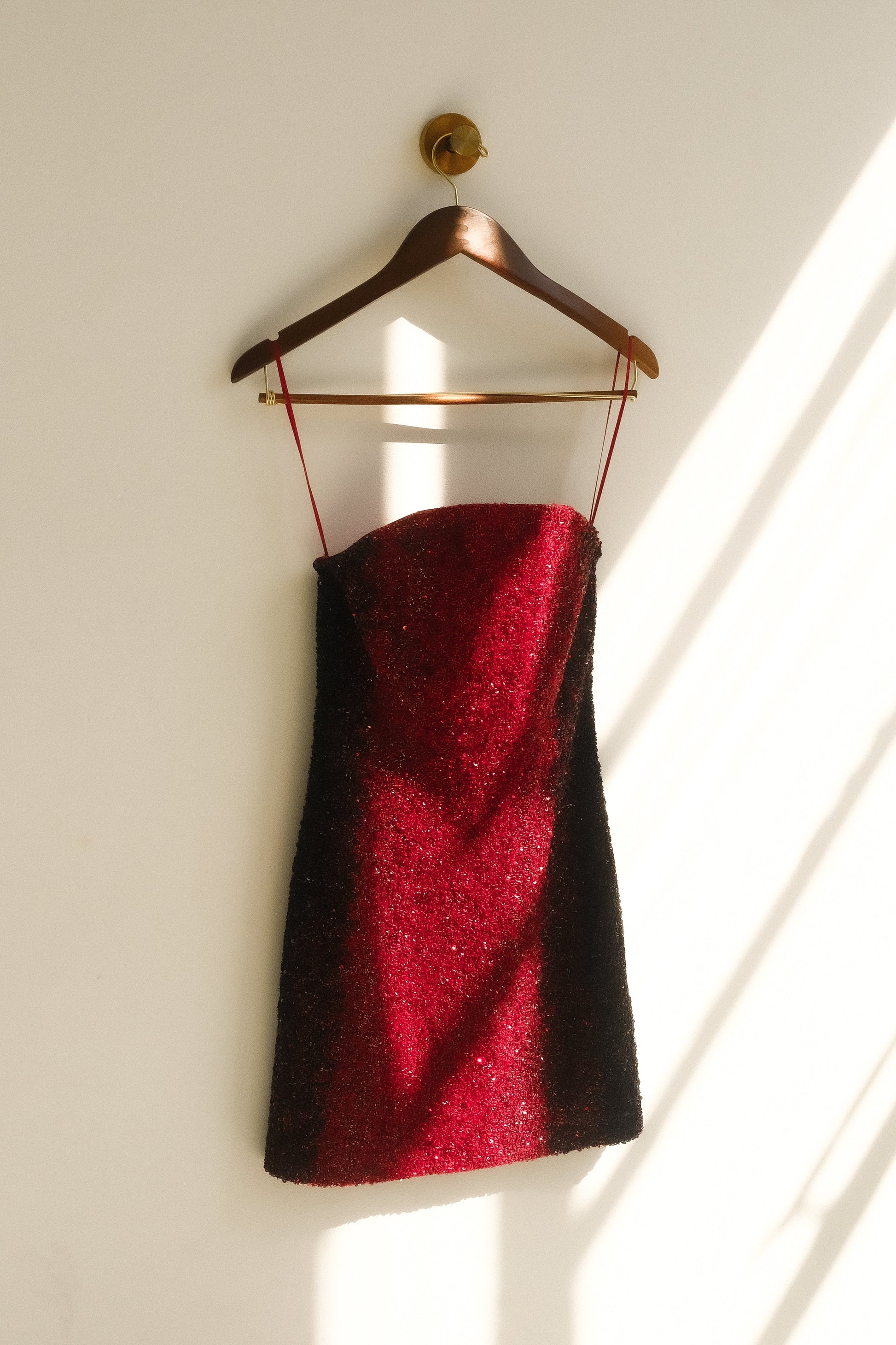 Zander Hand Beaded Strapless Mini Dress - Red Ombre #11