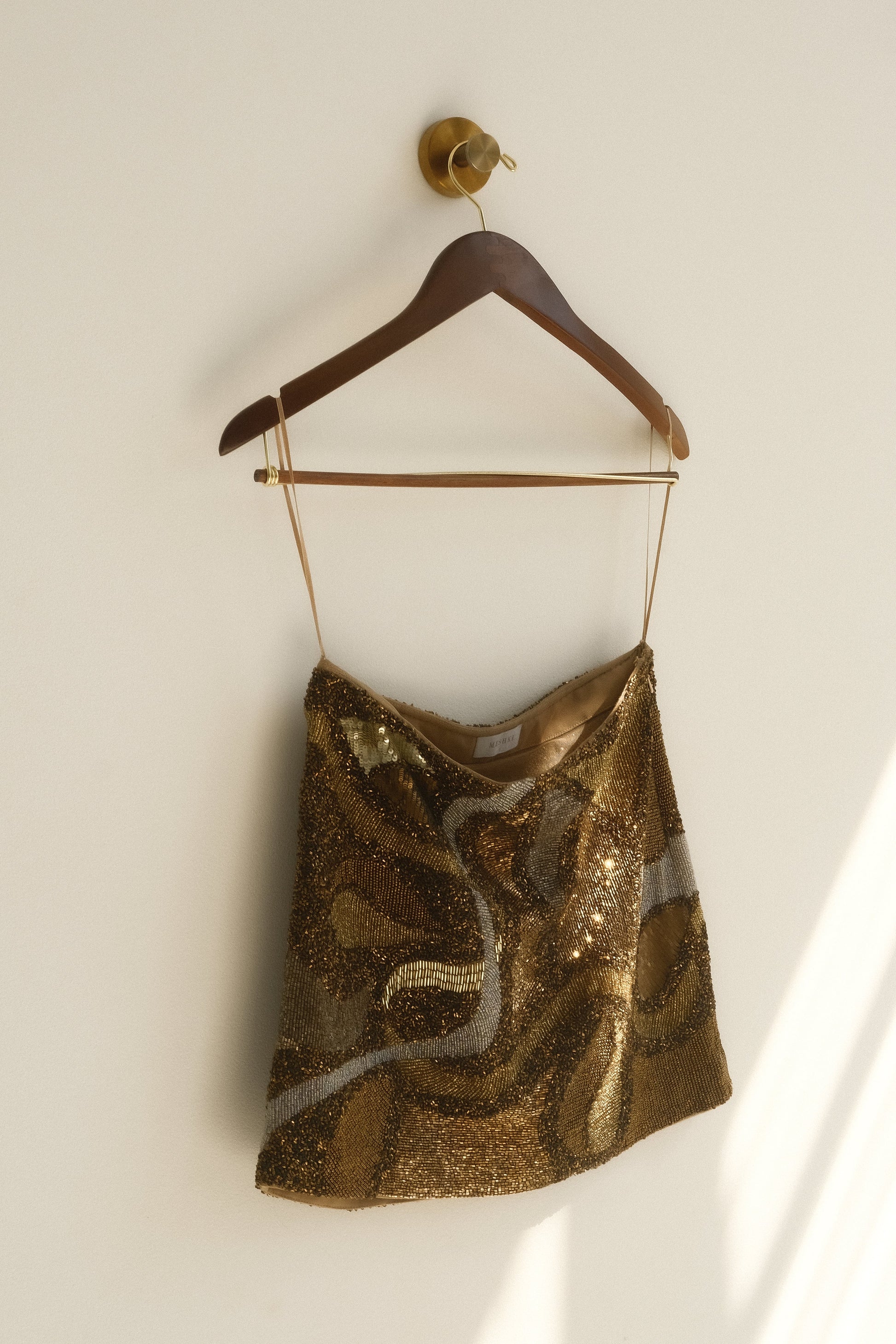 Asher Hand Beaded Abstract Mini Skirt - Gold #9