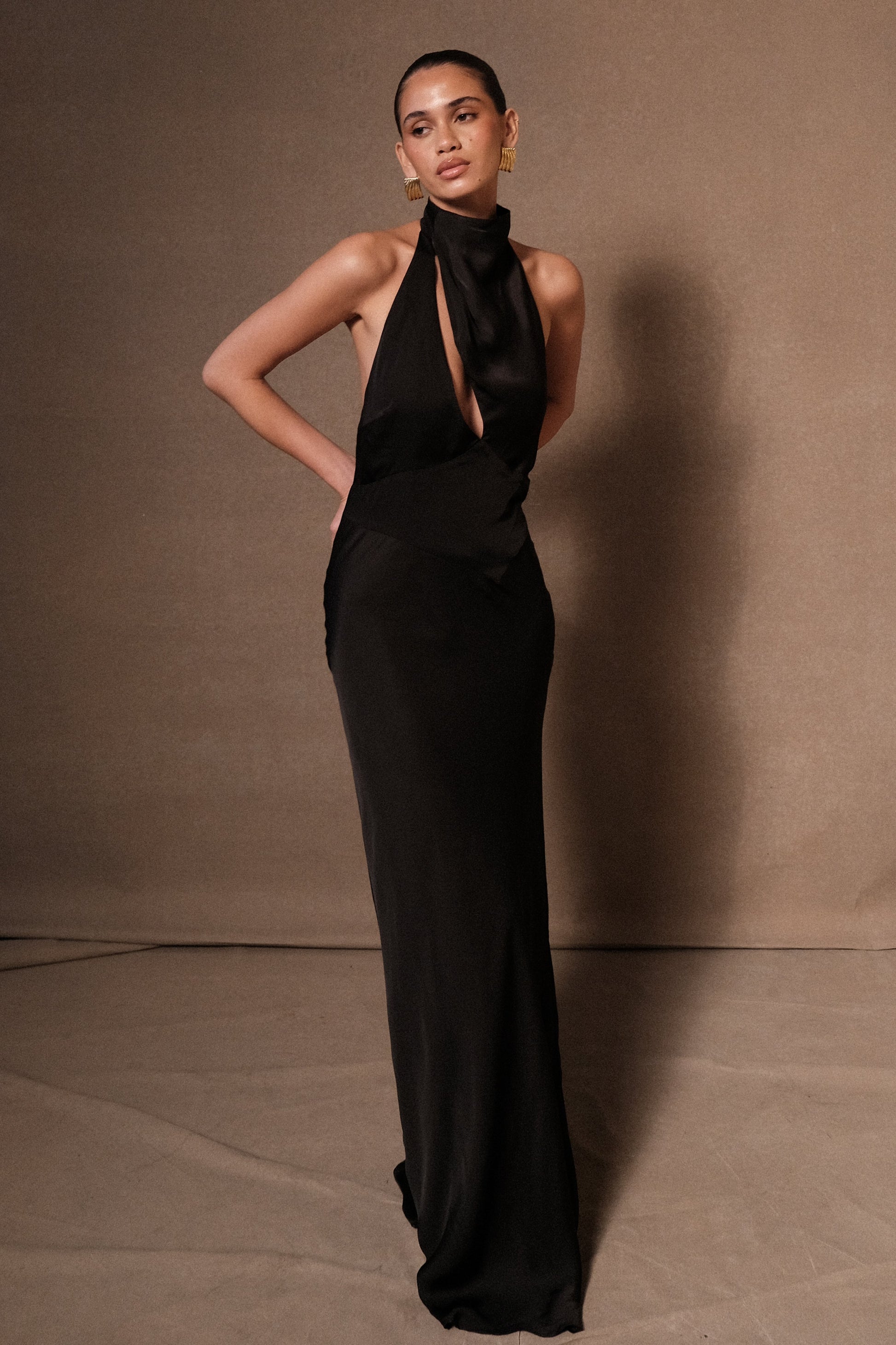 Belladonna Satin Halter Maxi Dress - Black #8