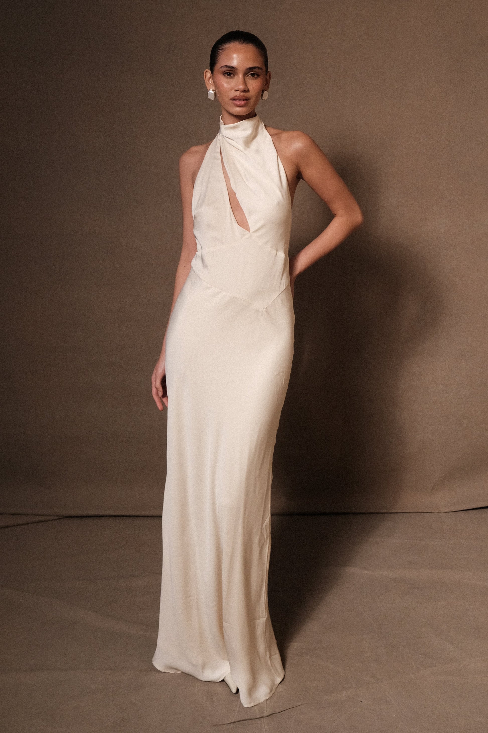 Belladonna Satin Halter Maxi Dress - Ivory #2