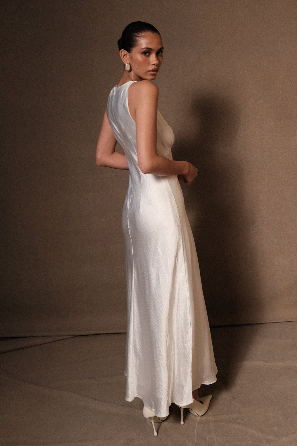 Meghan Short Sleeve Satin Maxi Dress - Ivory