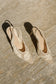 White lace applique heel.