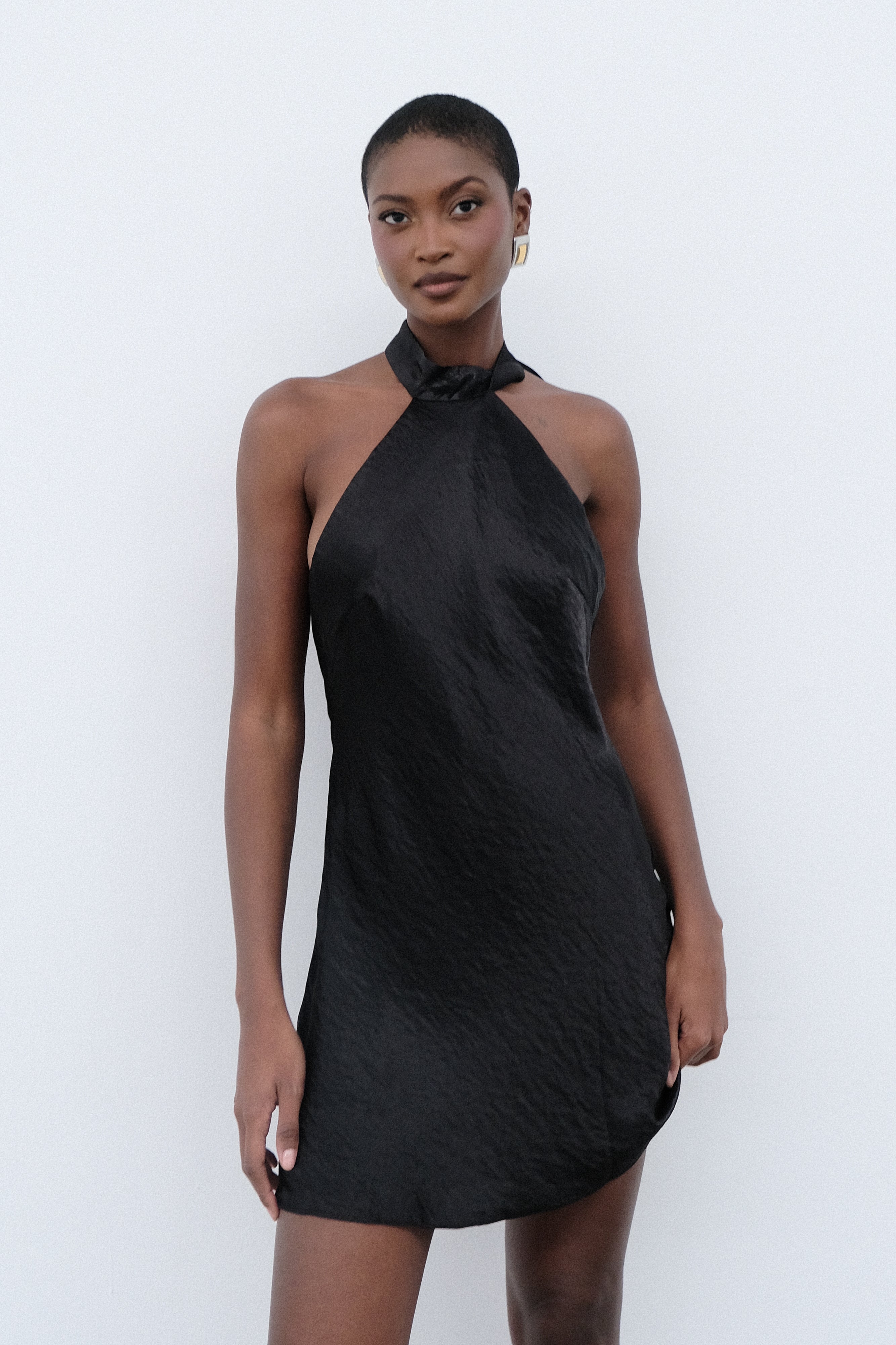 Halter neck black mini fashion dress