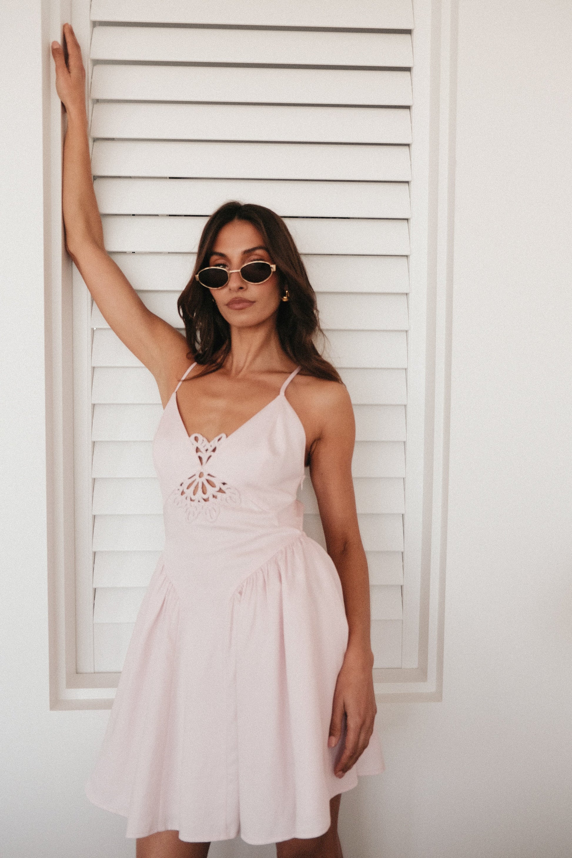 Muriel Cotton Mini Dress With Crochet - Powder Pink #2