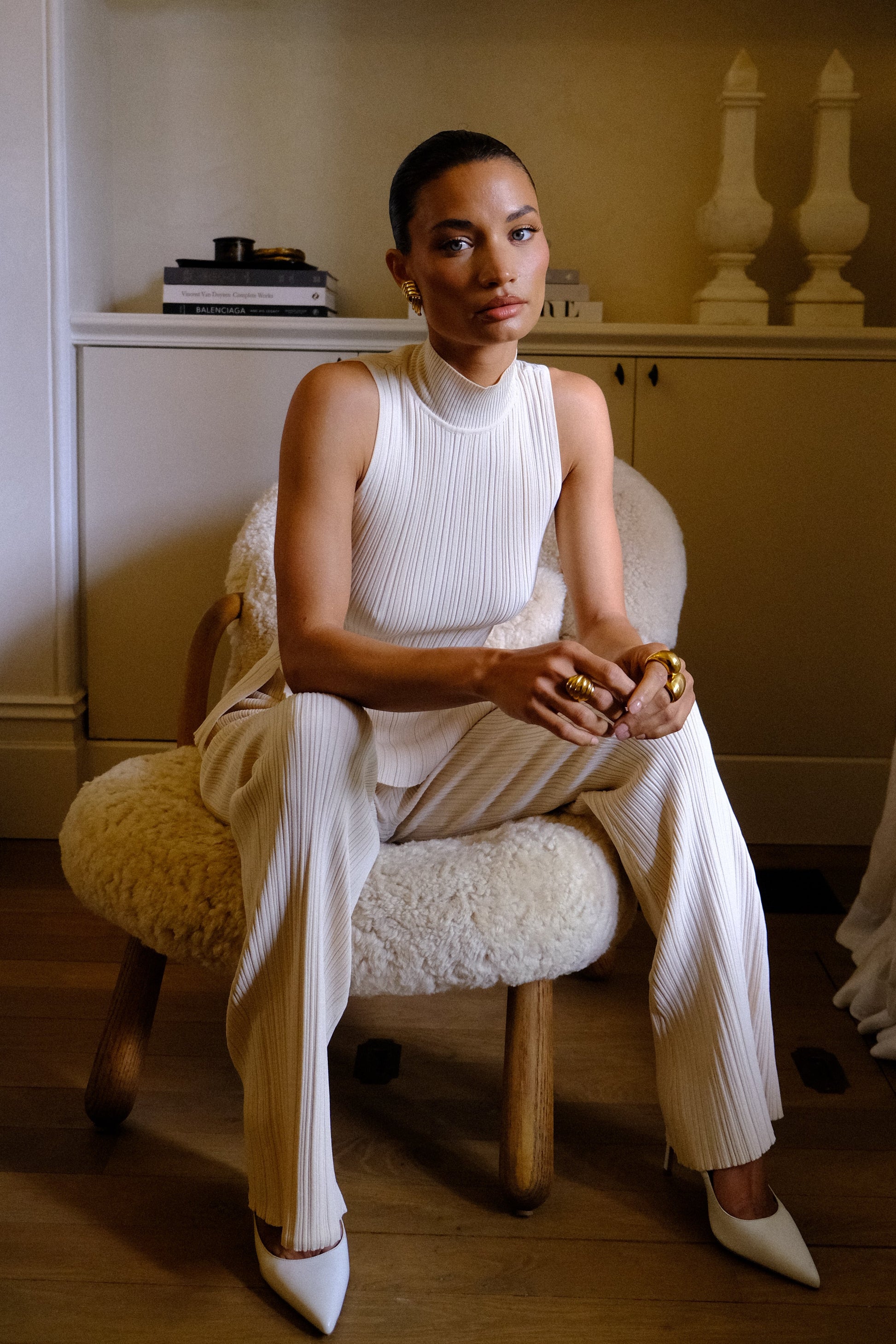 Chiara Straight Leg Rib Knit Pant - Cream #2