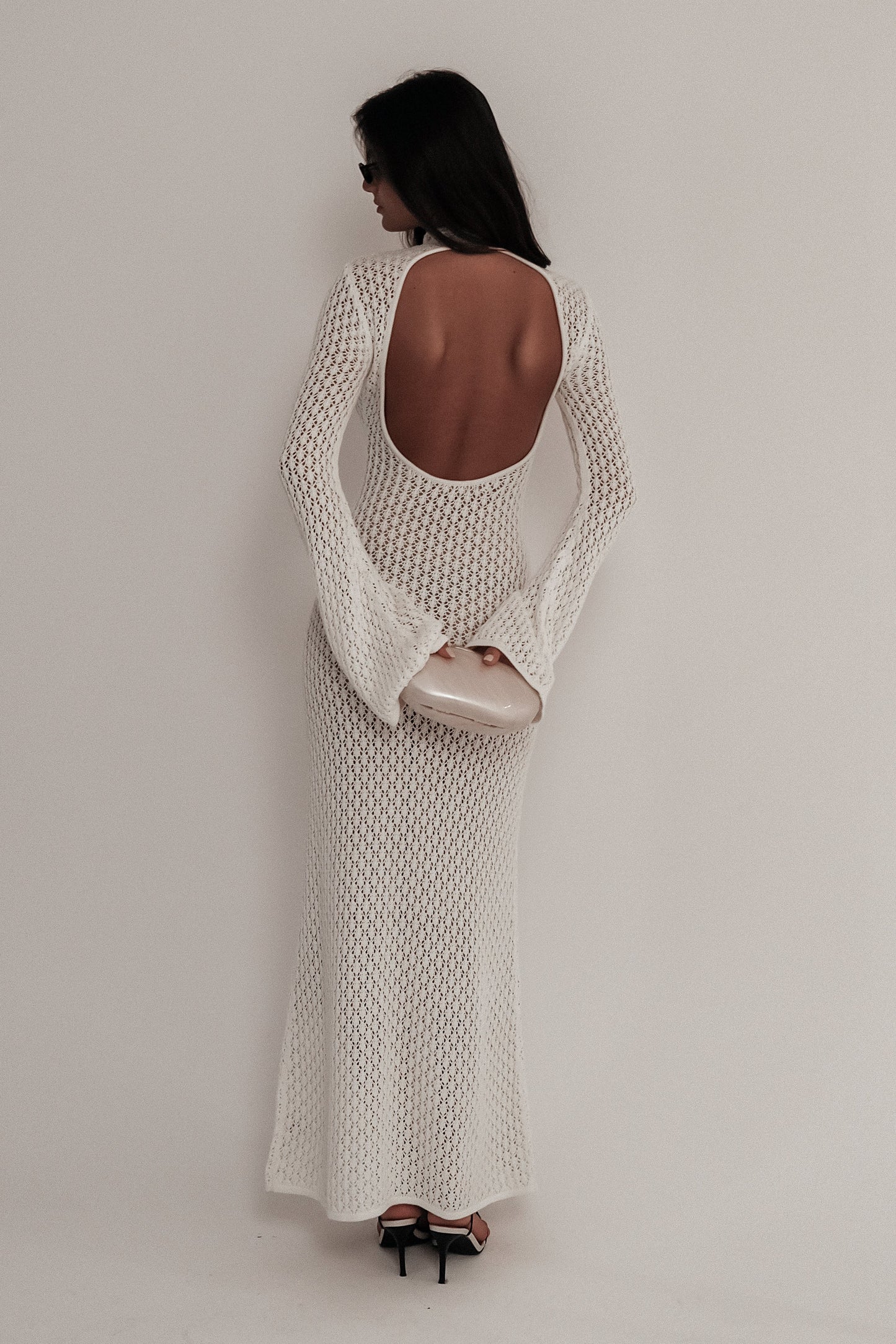 Julia Crochet Open Back Maxi Dress - White