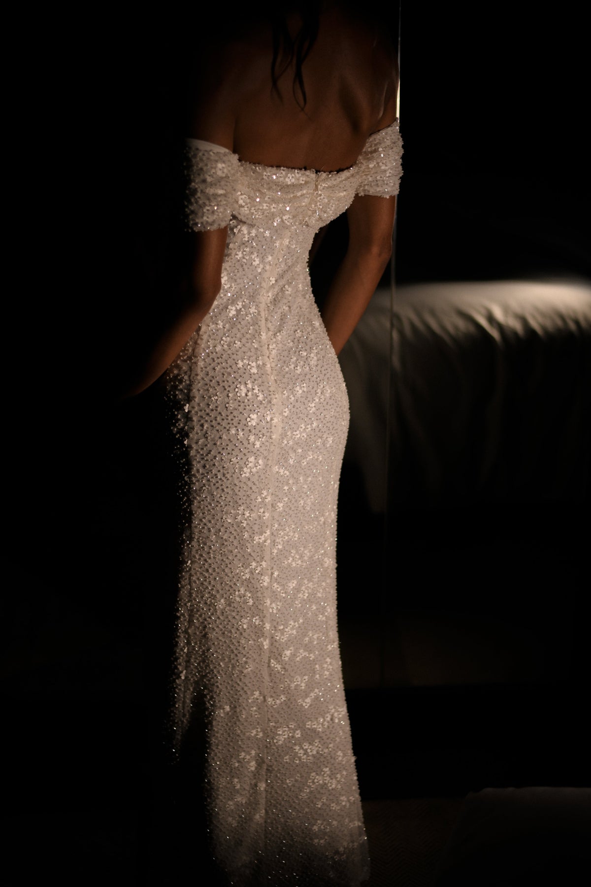 Priyanka Daisy Beaded Off Shoulder Wedding Gown - White #5