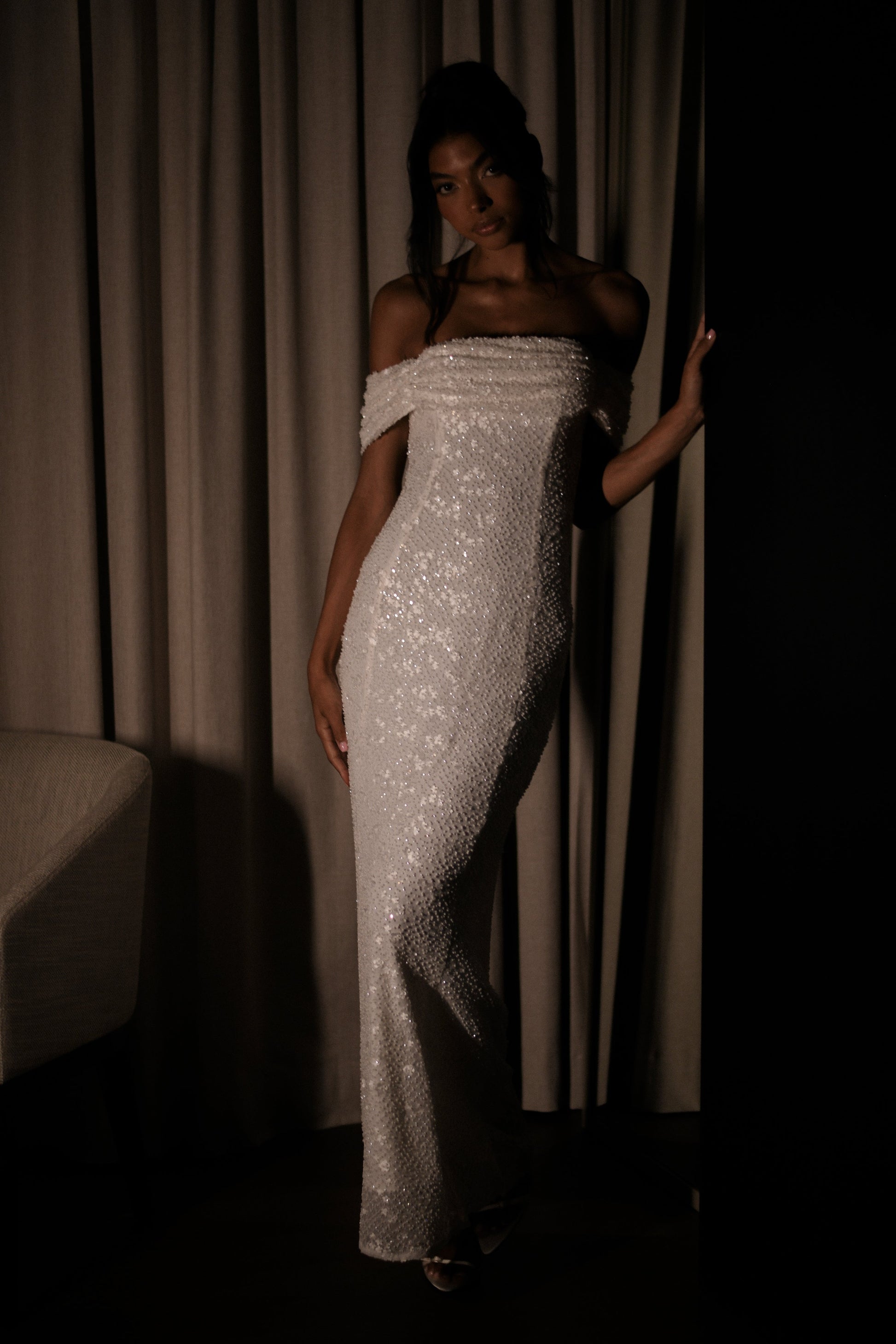 Priyanka Daisy Beaded Off Shoulder Wedding Gown - White #9