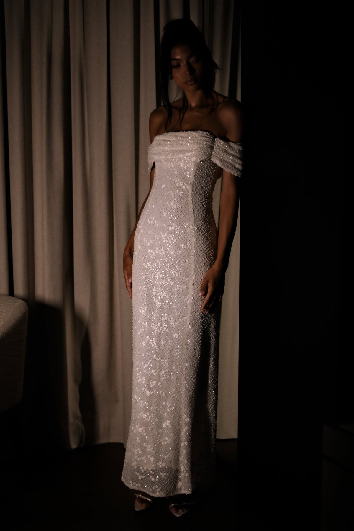 Priyanka Daisy Beaded Off Shoulder Wedding Gown - White #4