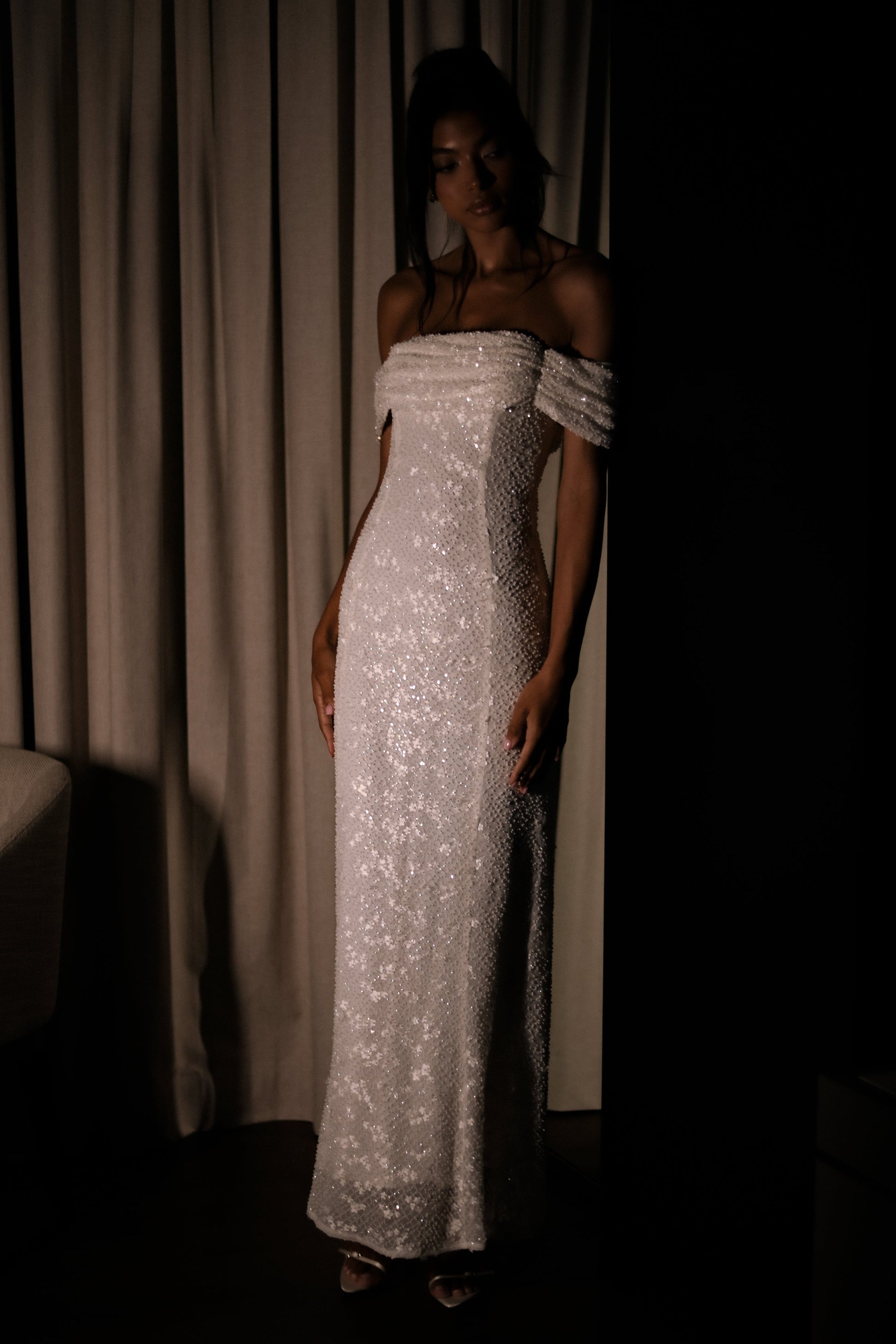 Priyanka Daisy Beaded Off Shoulder Wedding Gown - White #4