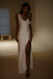 Soleil Satin Off Shoulder Maxi Dress - Ivory