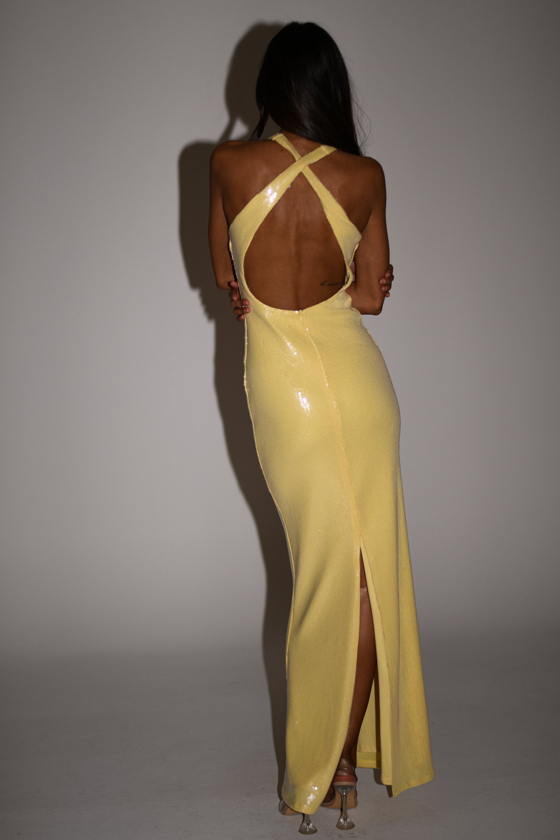 Eliza Rose Sequin Maxi Dress - Lemon #11