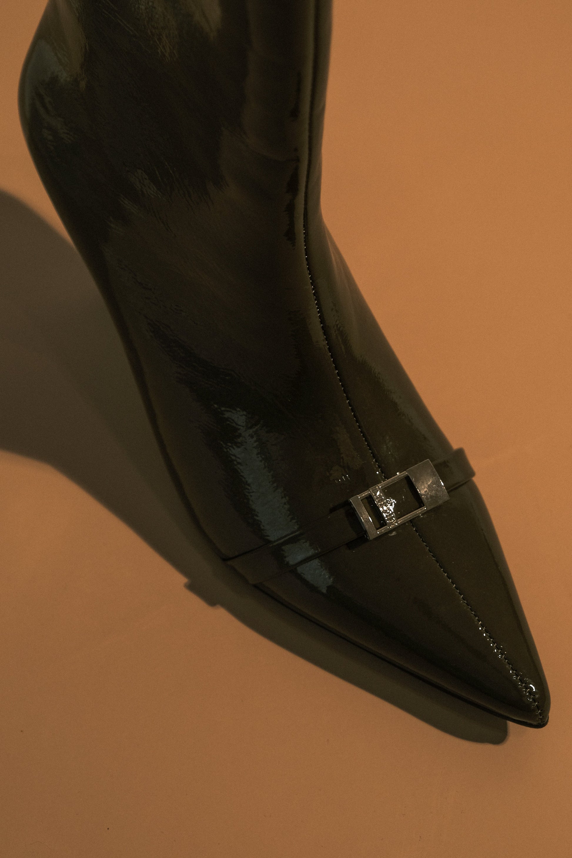 Astra Patent Faux Leather Buckle Boot - Khaki #3