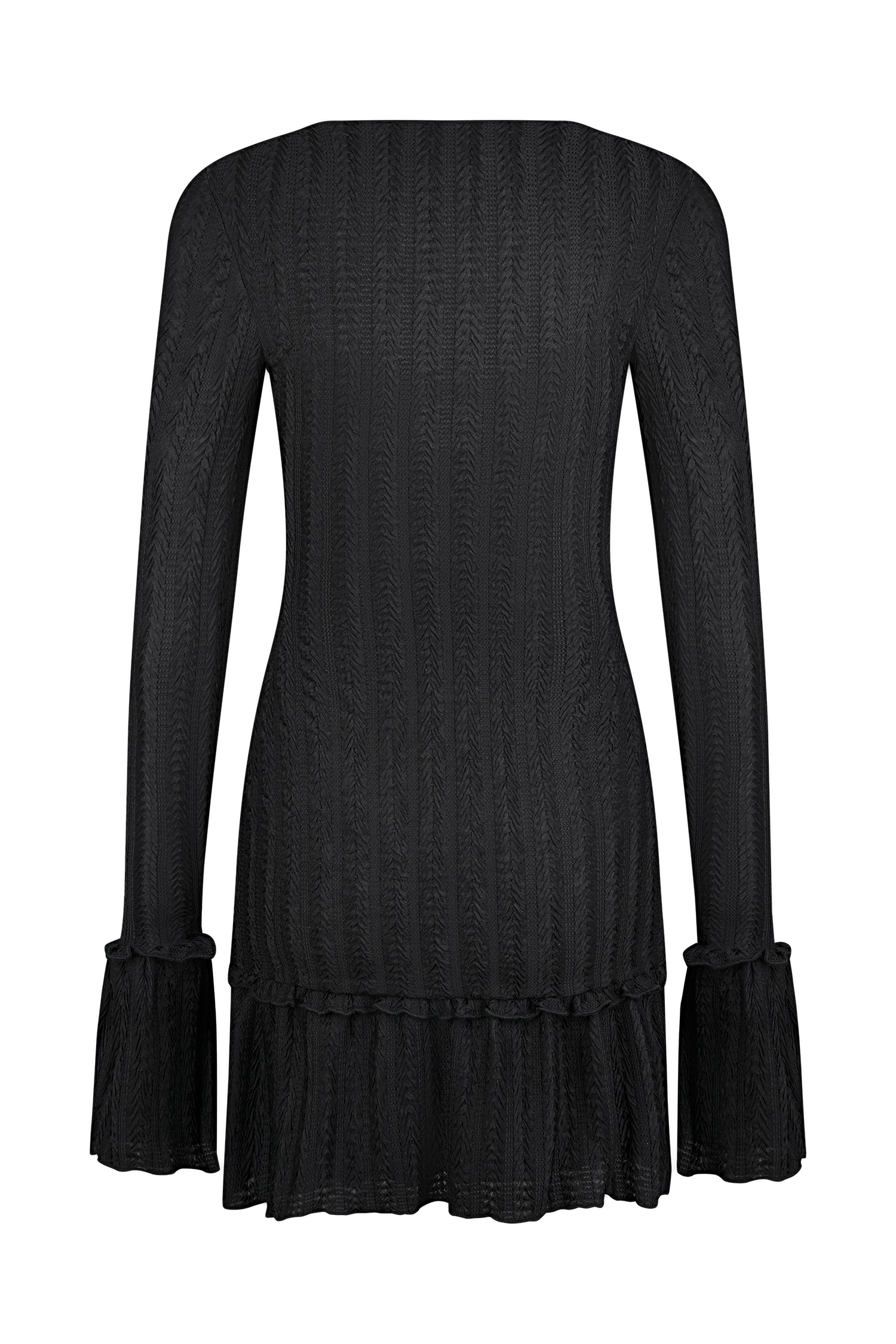 Daphne Pointelle Long Sleeve Mini Dress - Black #6