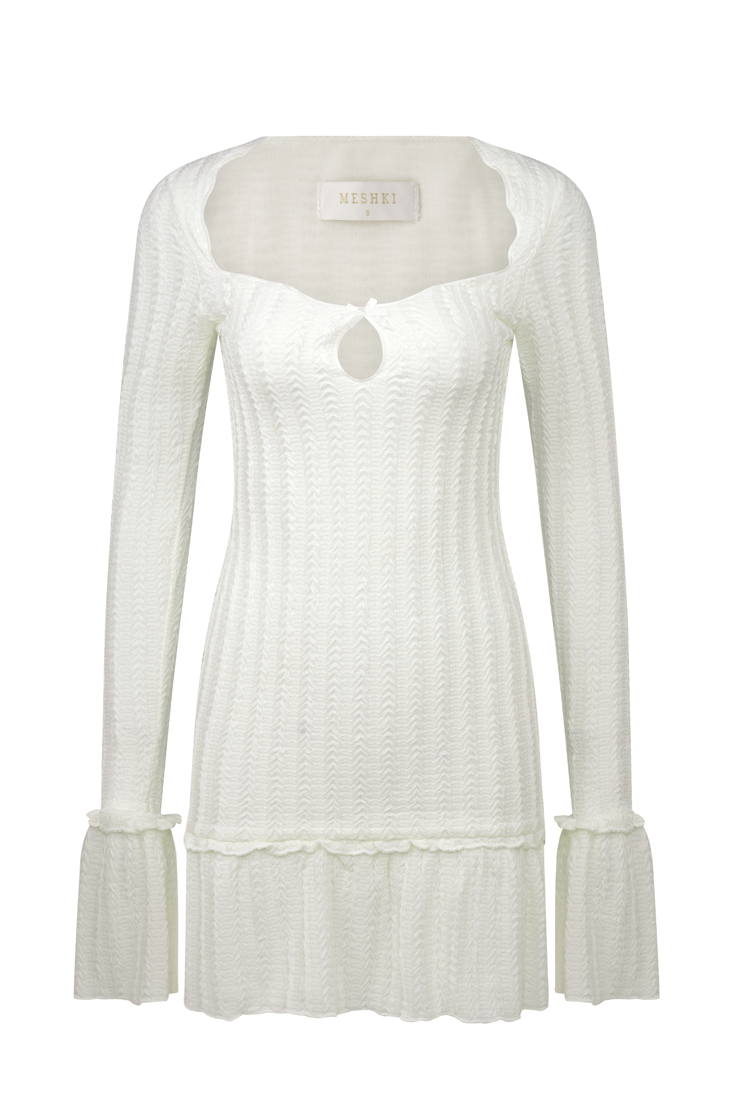 Daphne Pointelle Long Sleeve Mini Dress - Ivory #9