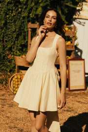 Marcella Linen Bow Back Mini Dress - Lemon Sherbet