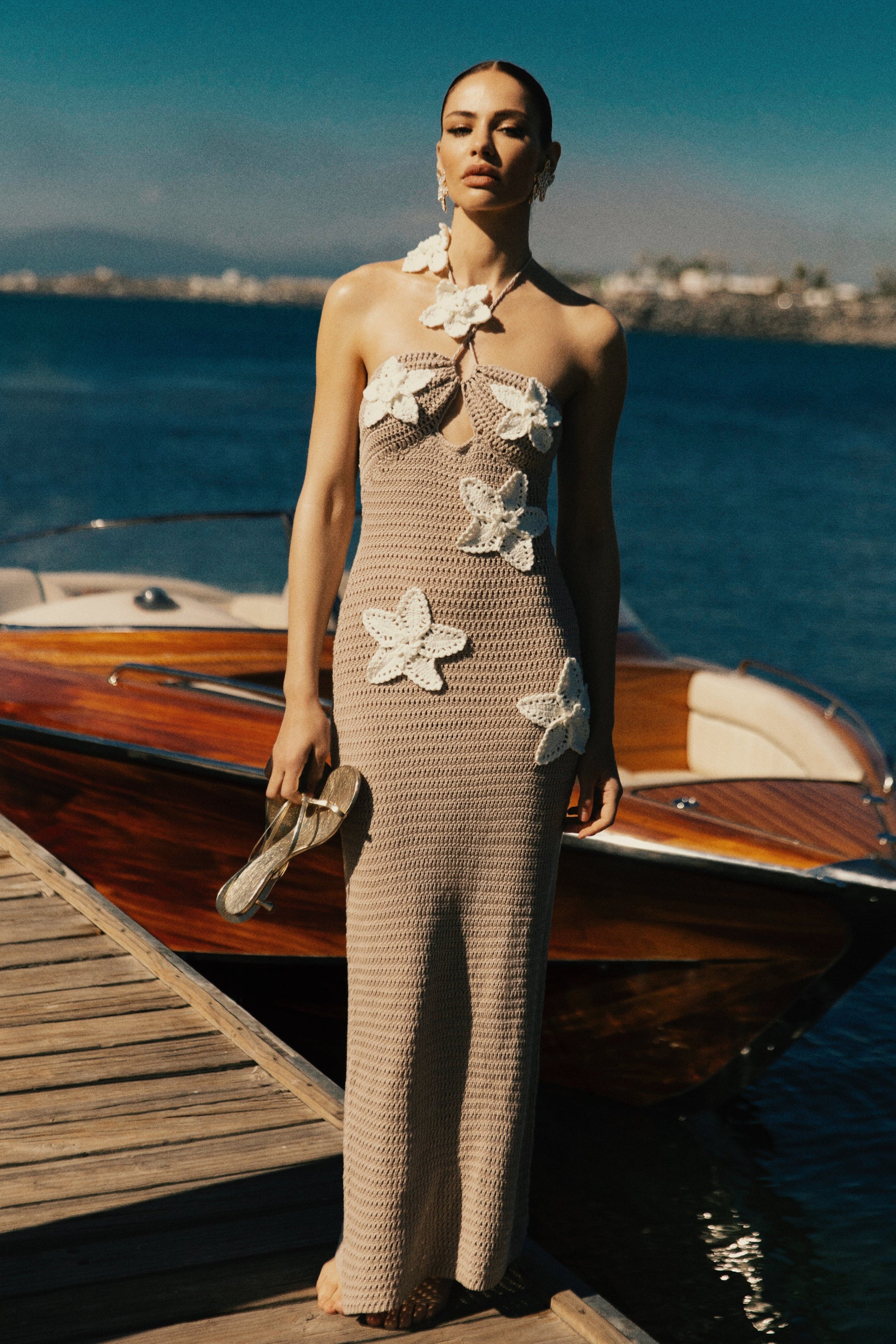 Kyla Floral Crochet Maxi Dress - Taupe/White #2