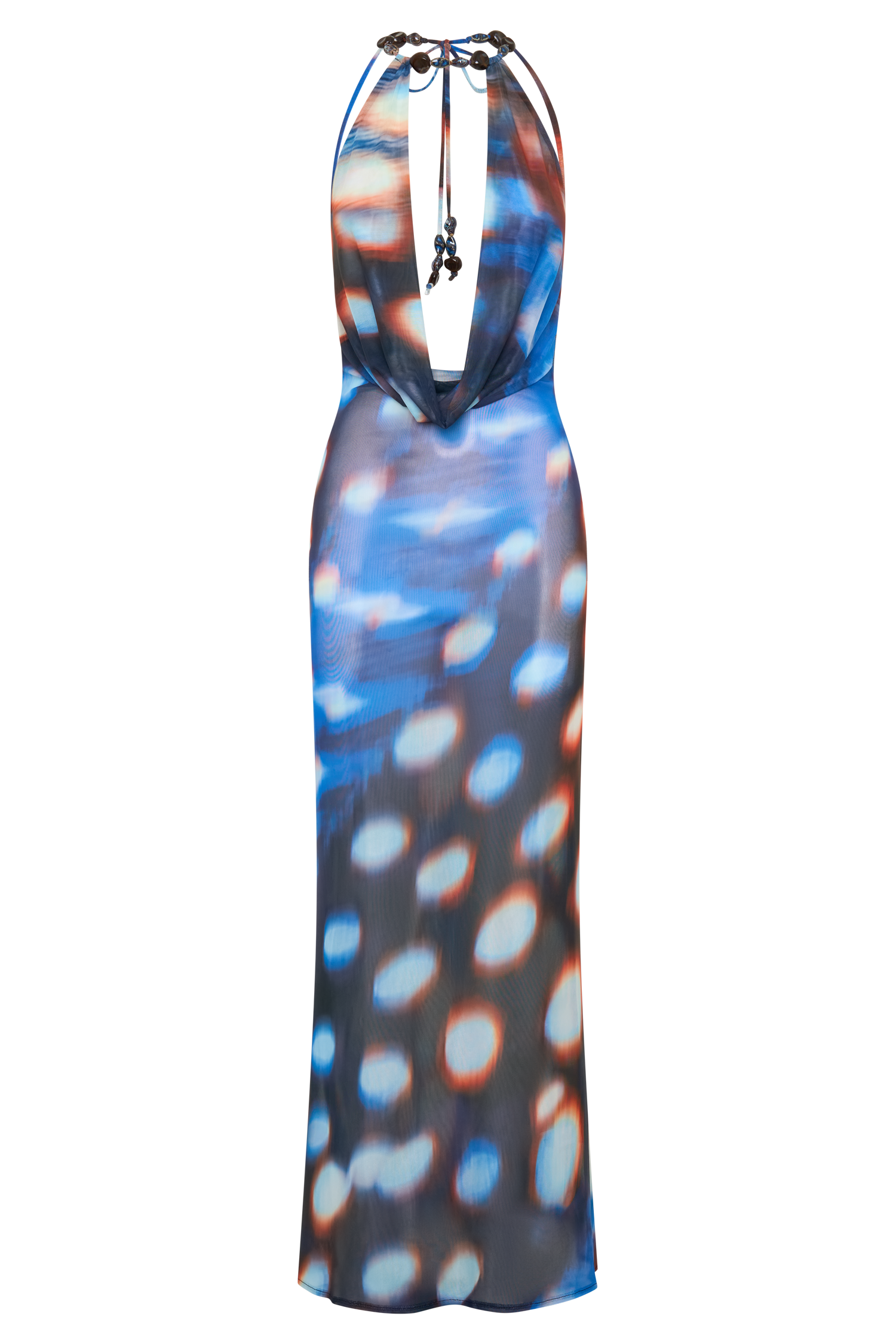 Ethel Mesh Cowl Plunge Maxi - Blue Abstract Print #9