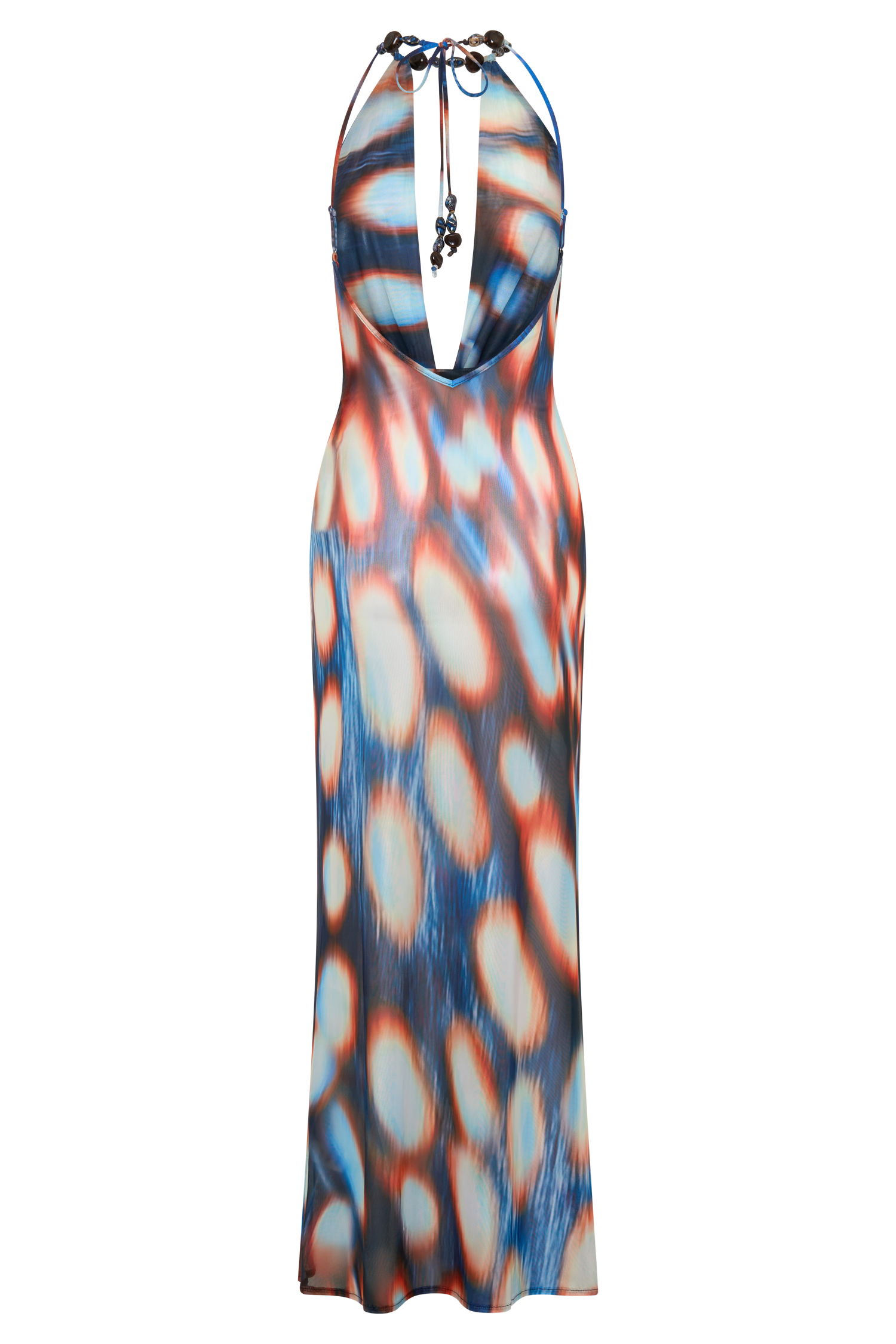 Ethel Mesh Cowl Plunge Maxi - Blue Abstract Print #8