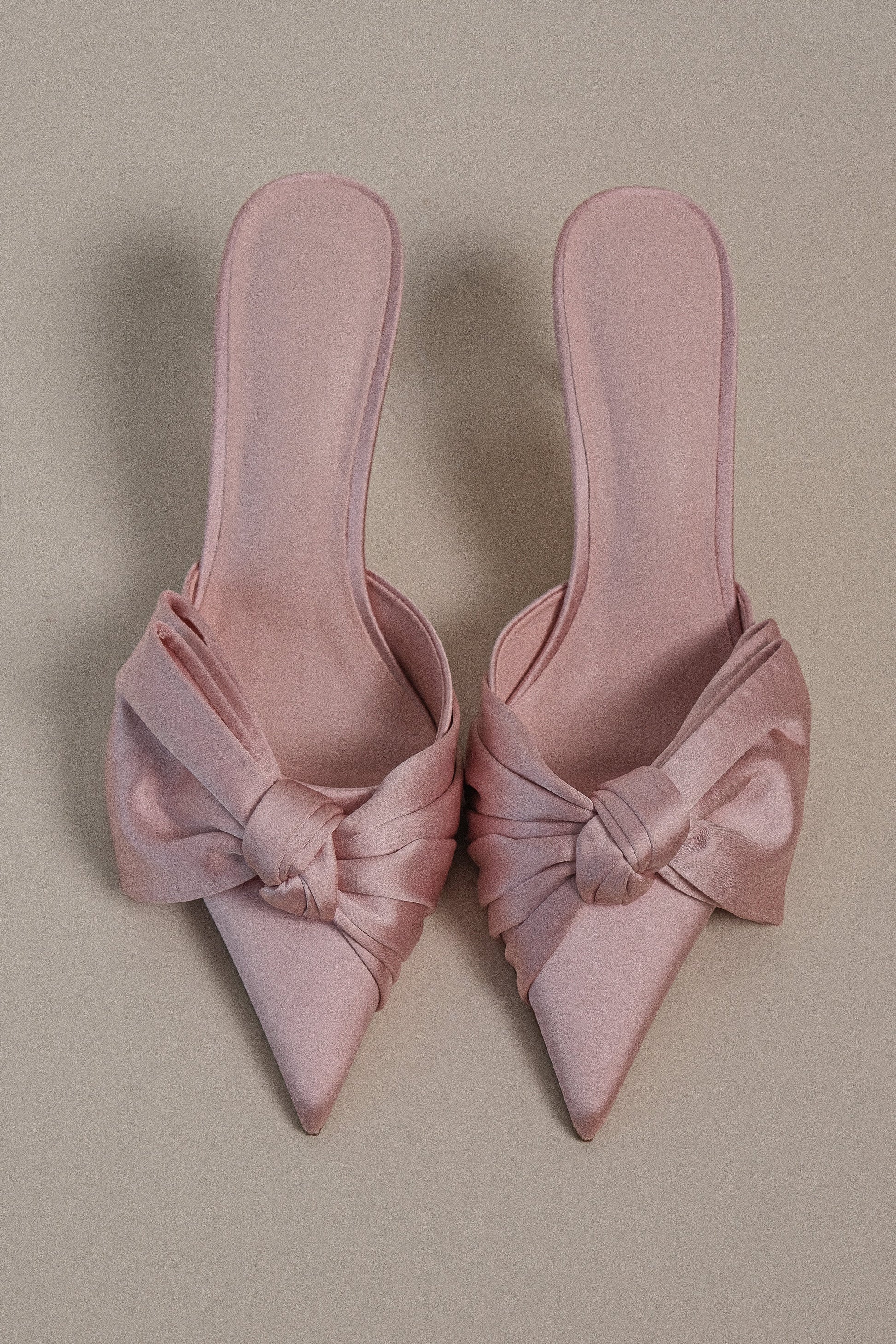 Elena Pointed Satin Bow Heel - Pastel Pink #3