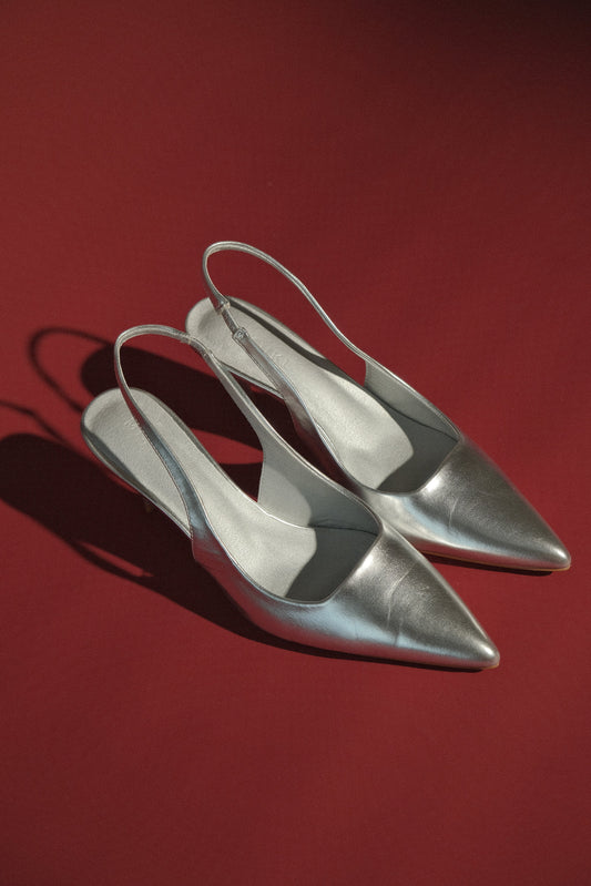 Dasha Patent Sling Back Heels - Silver